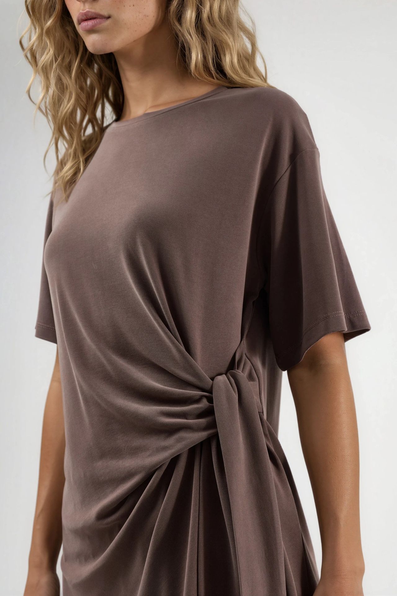 BUSEM Loose Fit Crew Neck Modal Blouse with Tie Detail 4