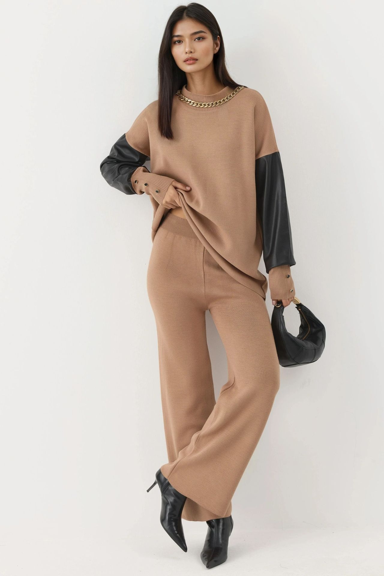 MY FASHION Faux Leather Detailed Sweater 2