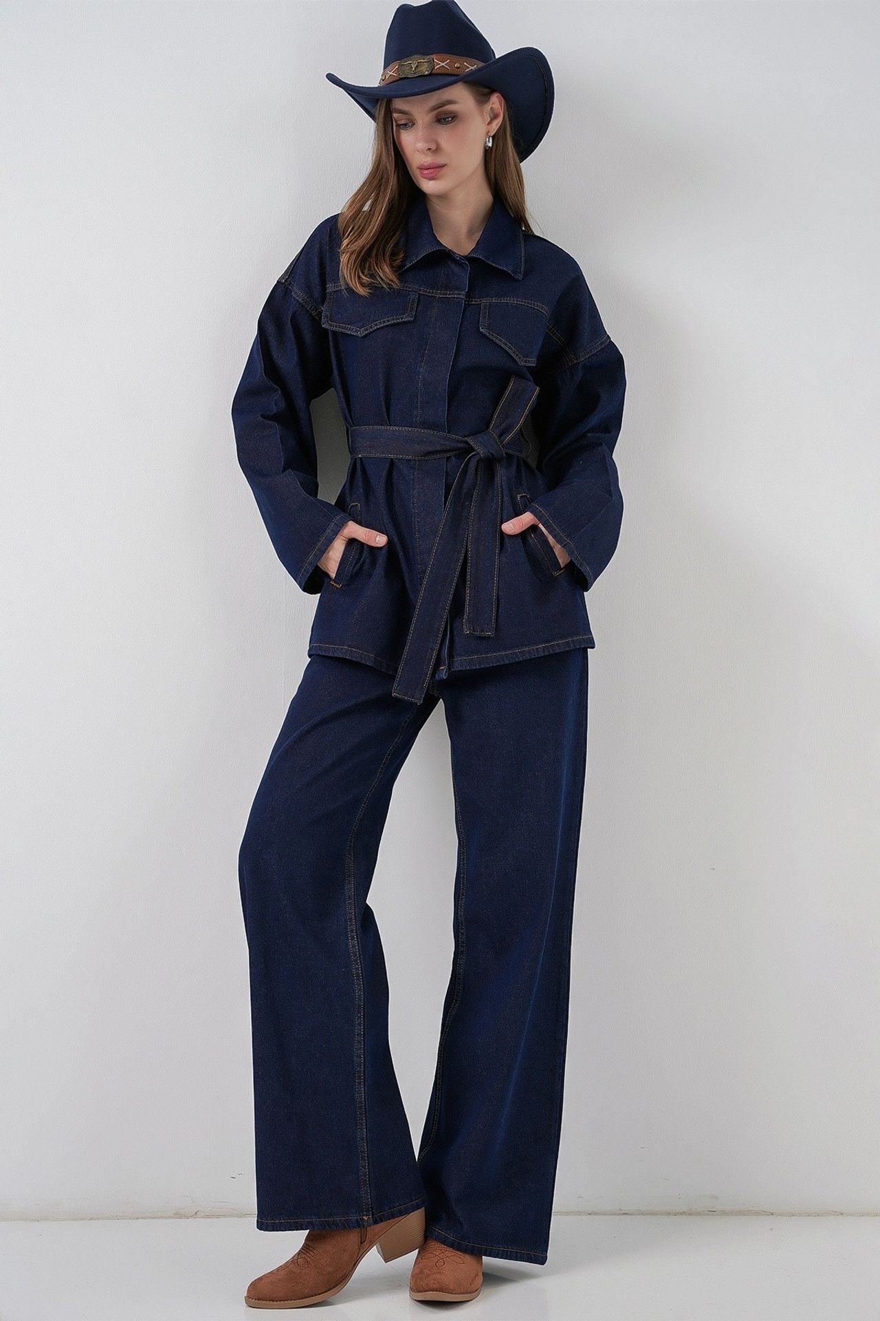 BDART Denim Set with Pocket Detailed Jacket and Straight Leg Pants