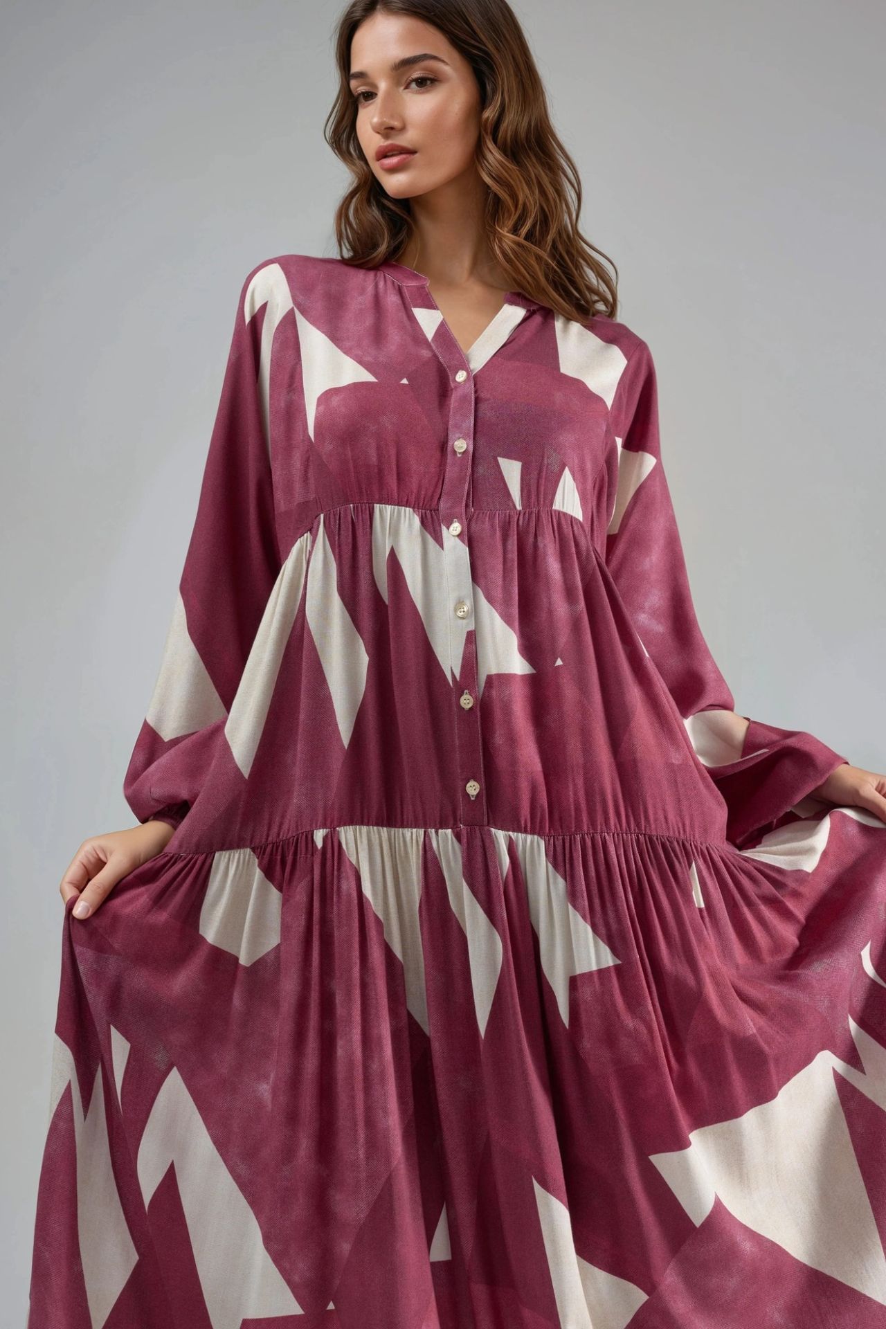 Printed Long Sleeve Viscose Maxi Dress  6