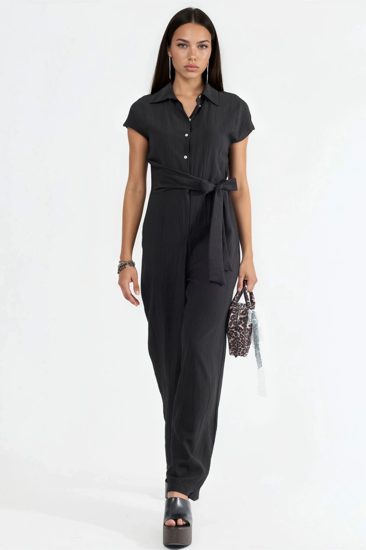 BUSEM Wide Leg Buttoned Shirt Collar Jumpsuit 4