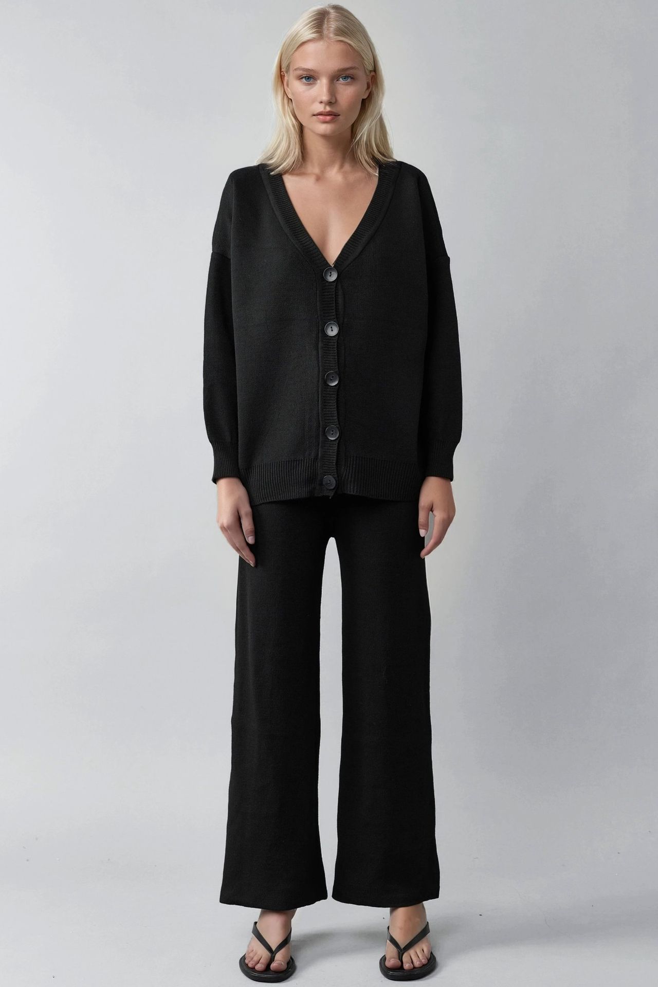 MY FASHION V-Neck Cardigan and Wide Leg Pants Knitwear Set 5