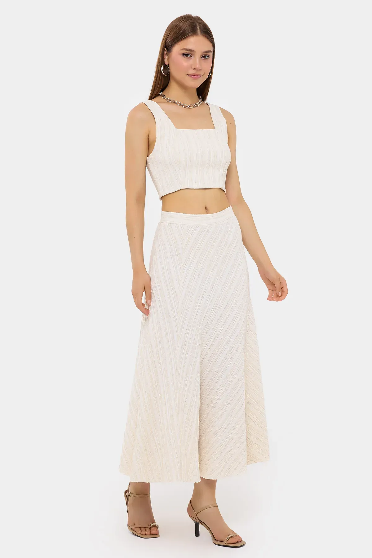 Square Neck Sleeveless Coords Set with Button Detail 1