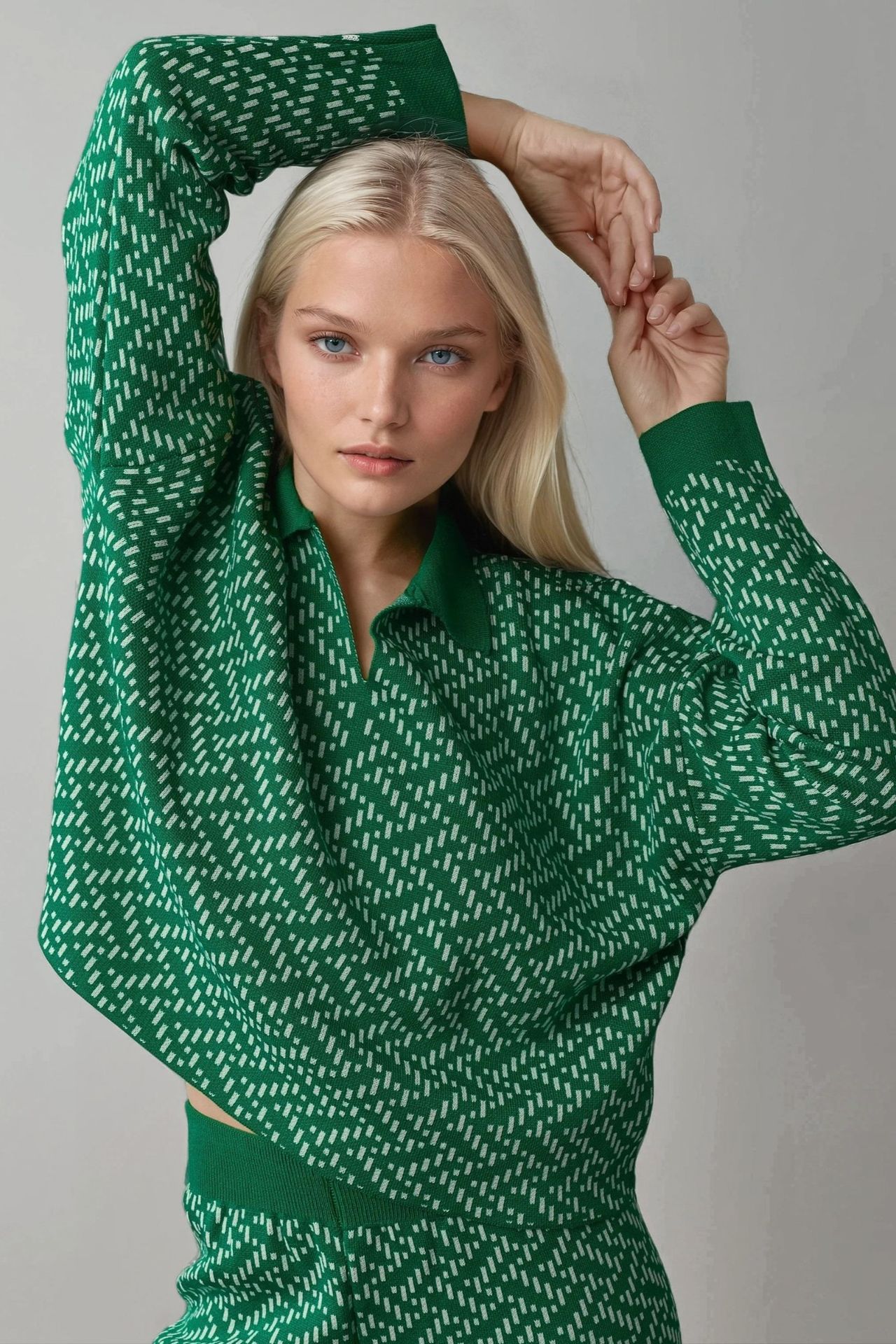 MY FASHION Patterned Knitwear Polo Sweater 5
