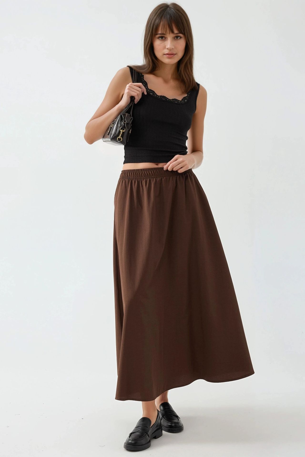 BUSEM Elastic Waist Midi Skirt with Pockets 1