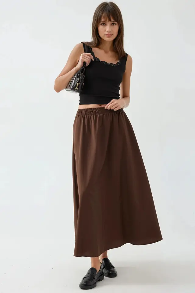 BUSEM Elastic Waist Midi Skirt with Pockets