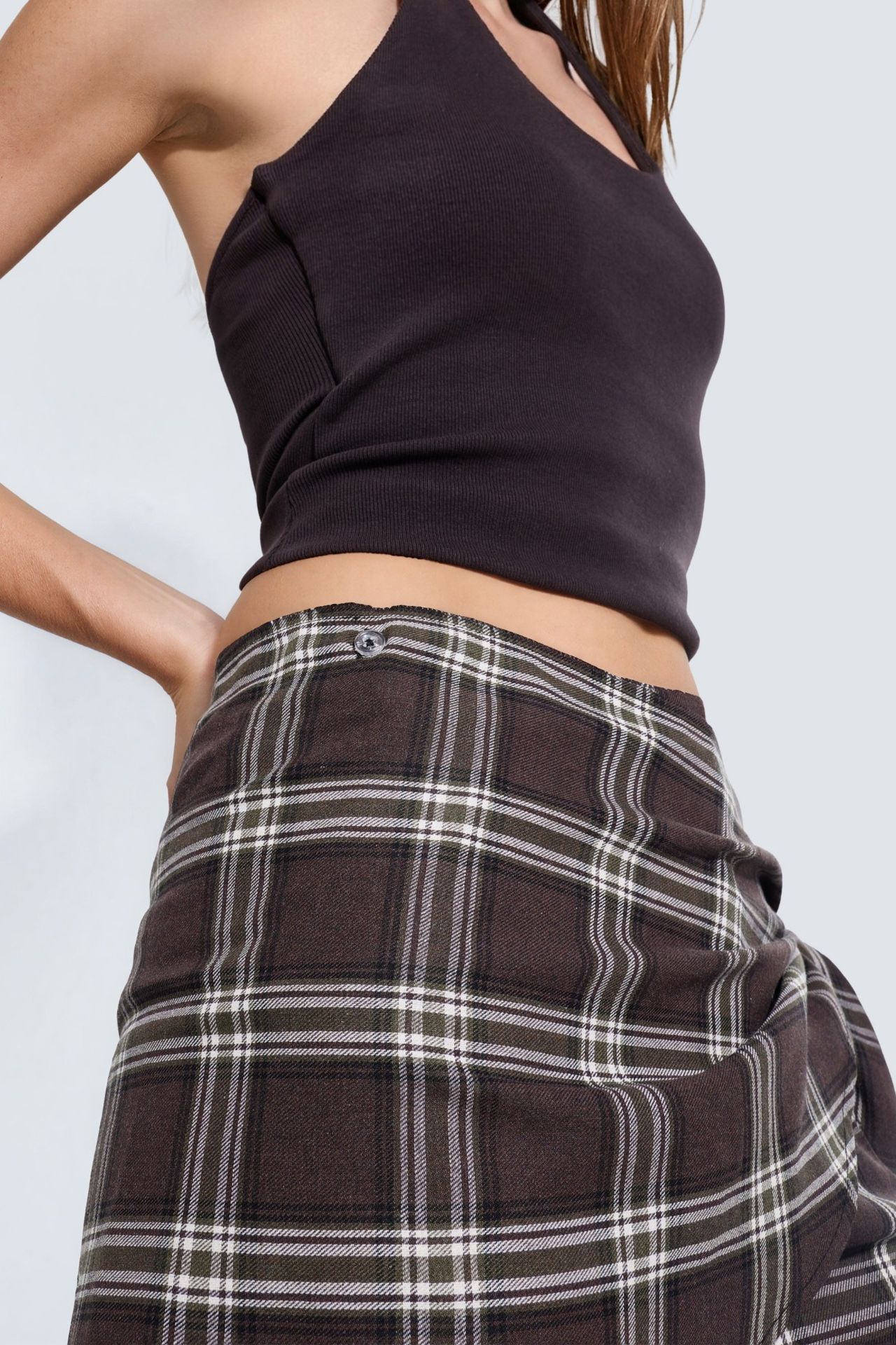 High-Waist Plaid Wide-Leg Trousers 7