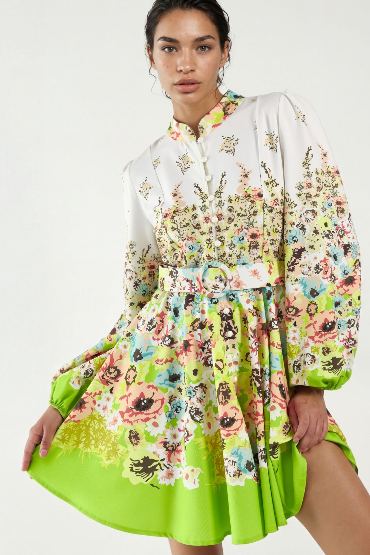 MSN Floral Belted Mini Skater Dress 1