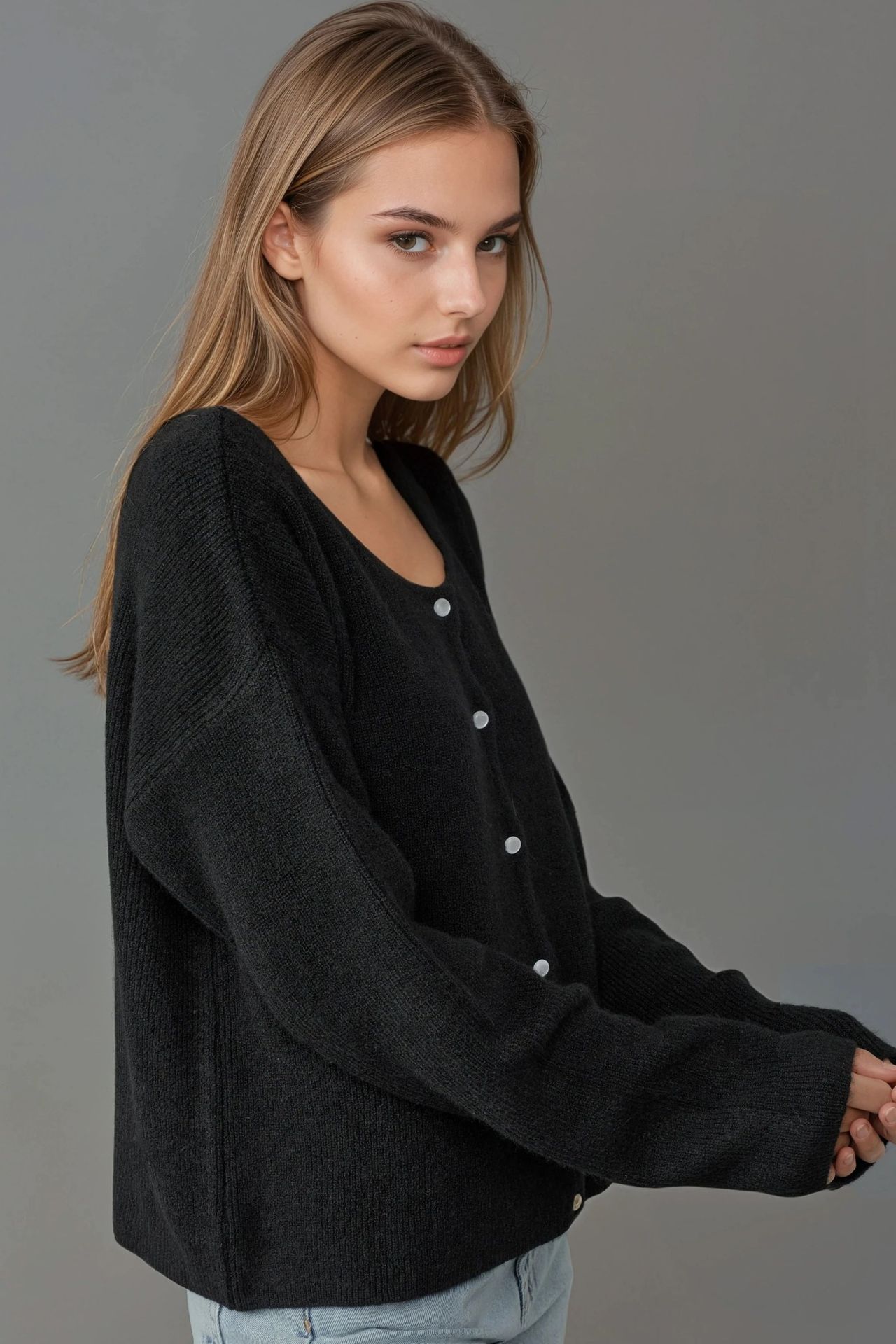 Ultra Soft Crew Neck Buttoned Dual-use Cardigan 5