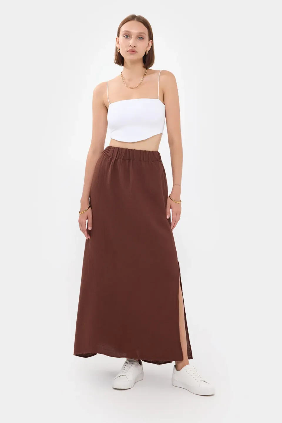 Solid Maxi Skirt with Slit