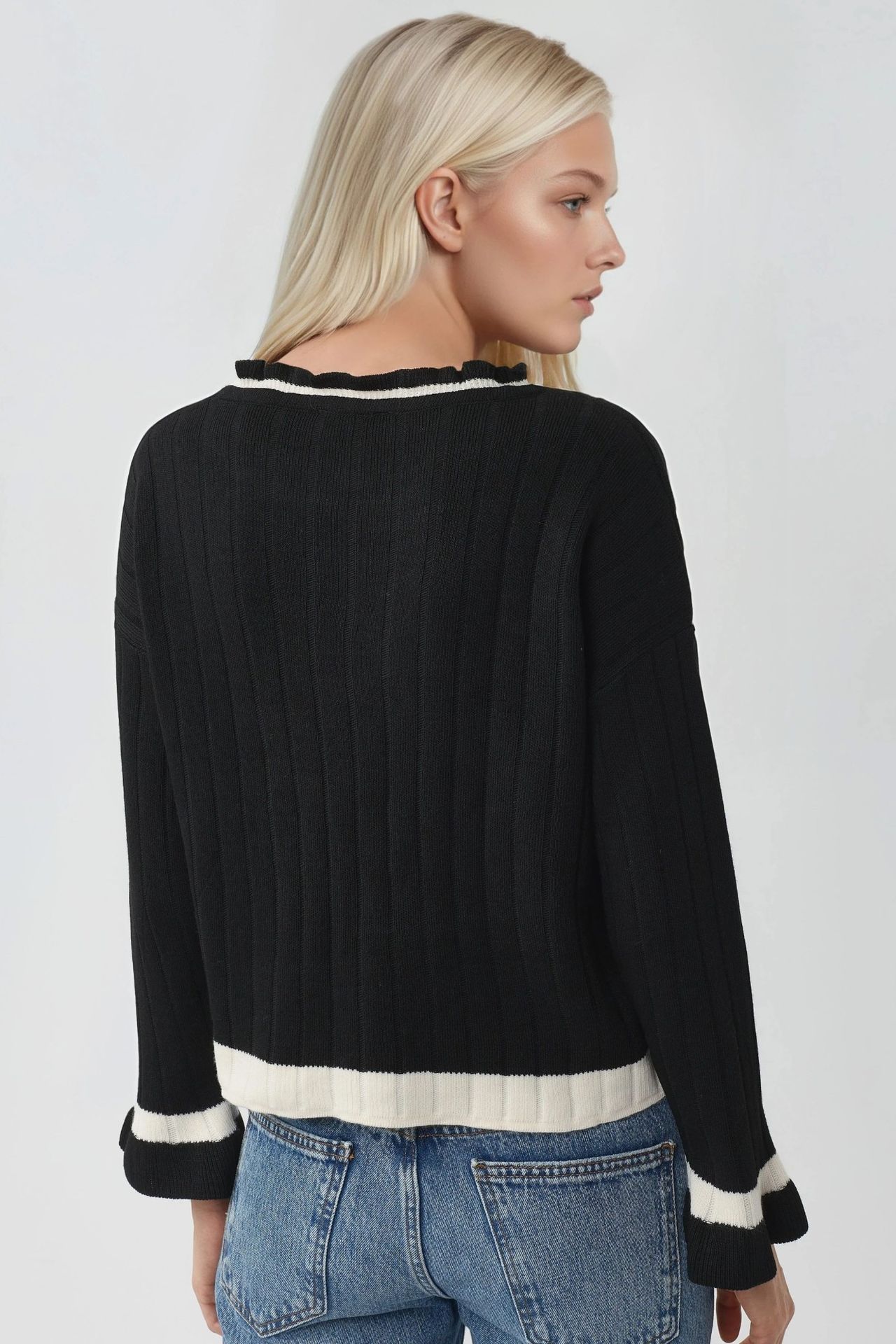 MY FASHION Striped Knit Sweater with Crew Neck 2