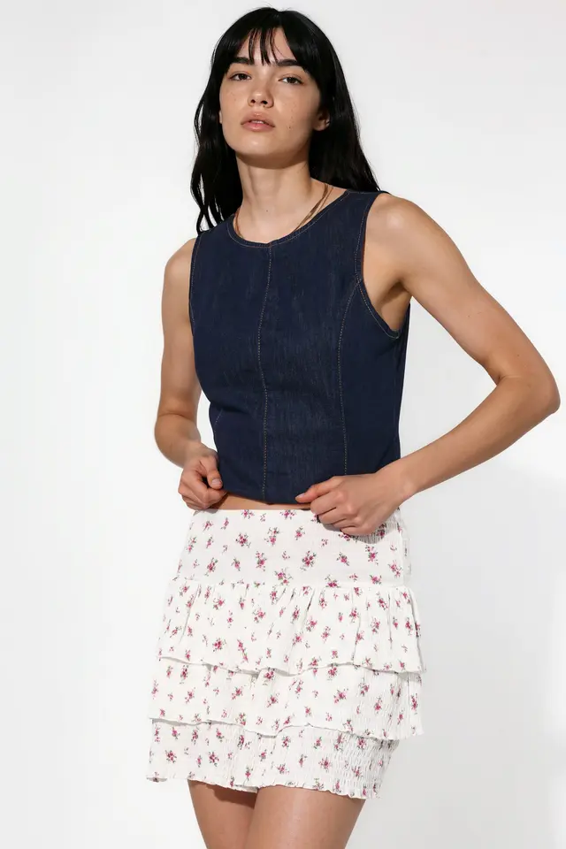 BUSEM Floral High Waist Mini Skater Skirt