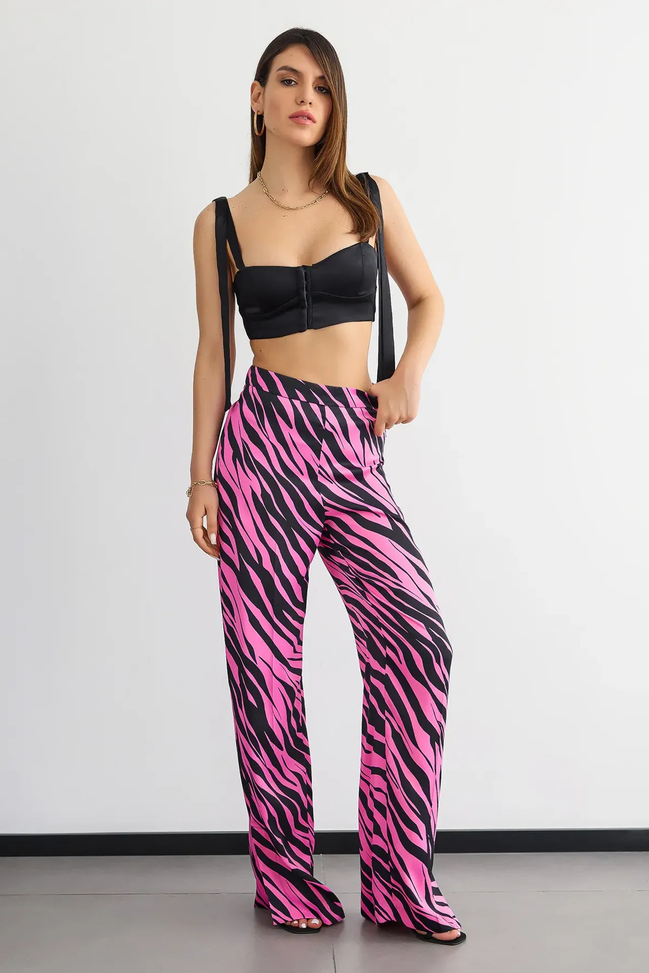 Textured Animal Printed High Waist Trousers