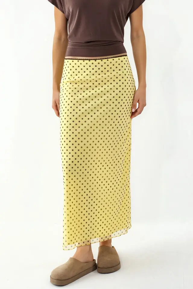 Polka Dot Tulle Stretch Skirt with Lace Detail