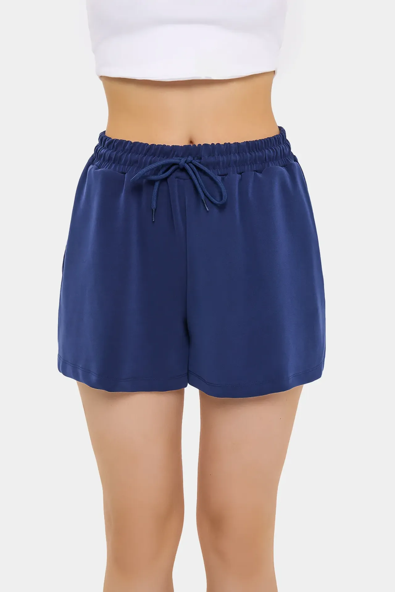 High-Waist Woven Shorts with Drawstring