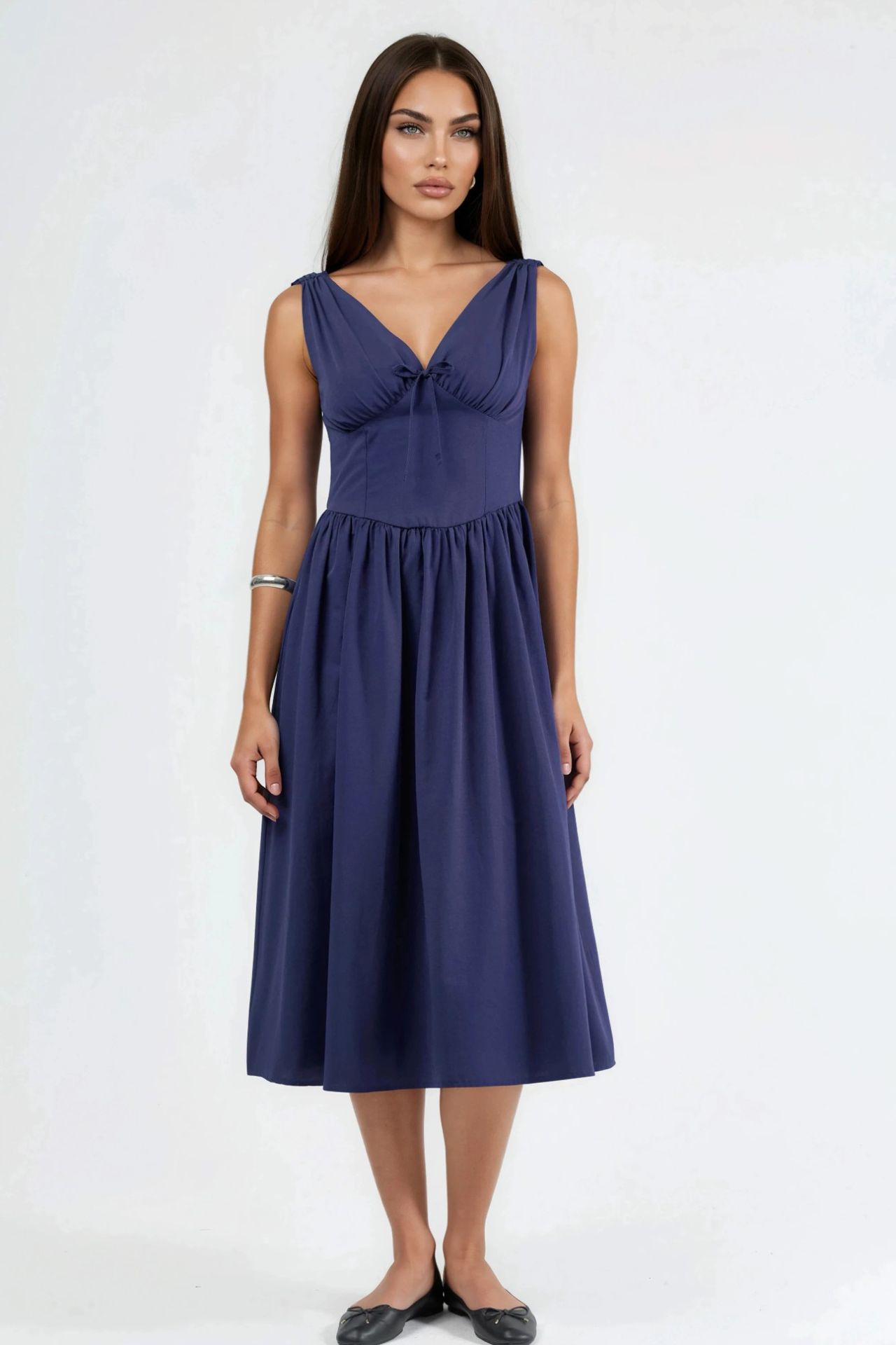 BUSEM V-neck Midi Dress with Bow Detail 5