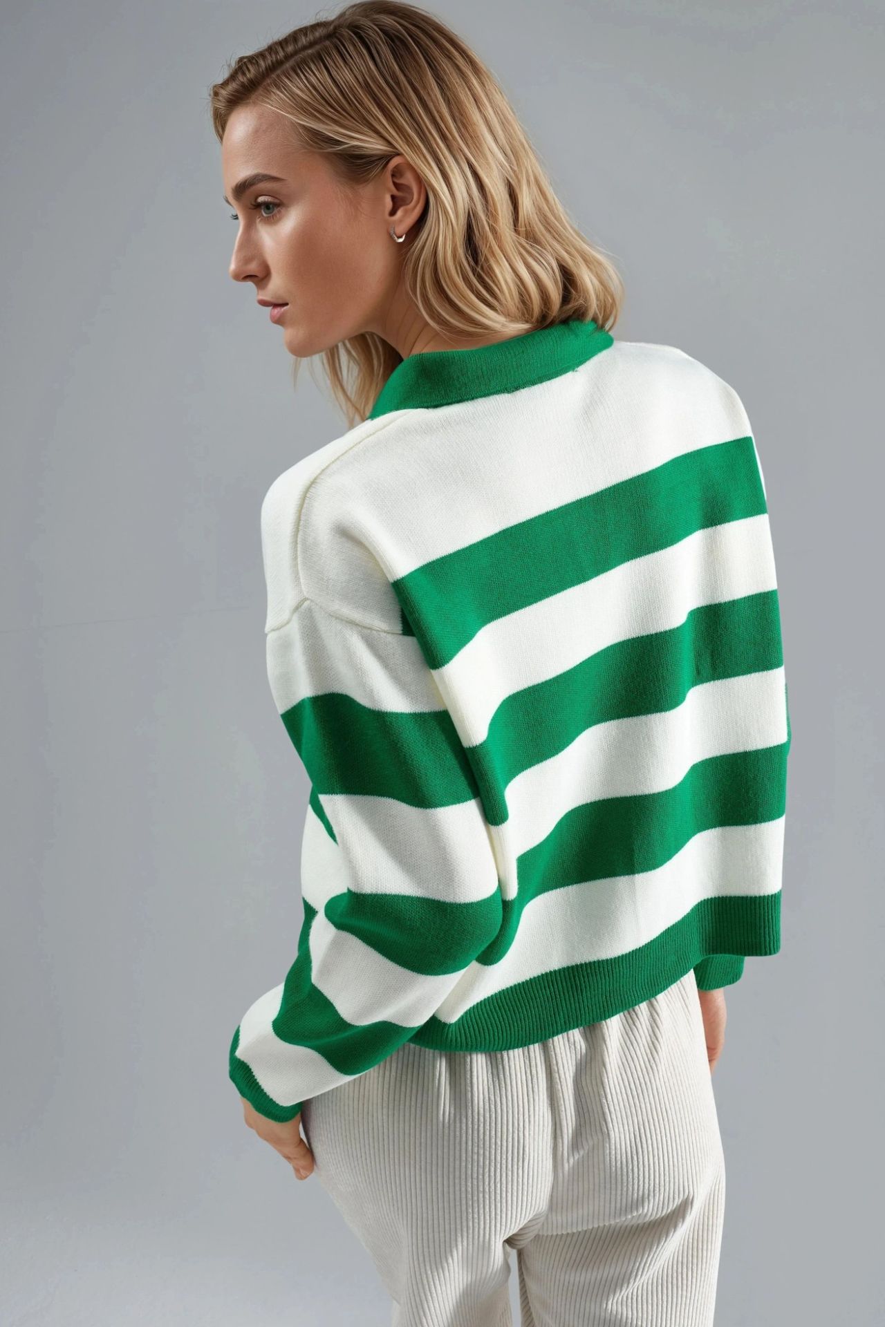 MY FASHION Striped Knit Polo Collar Sweater 3