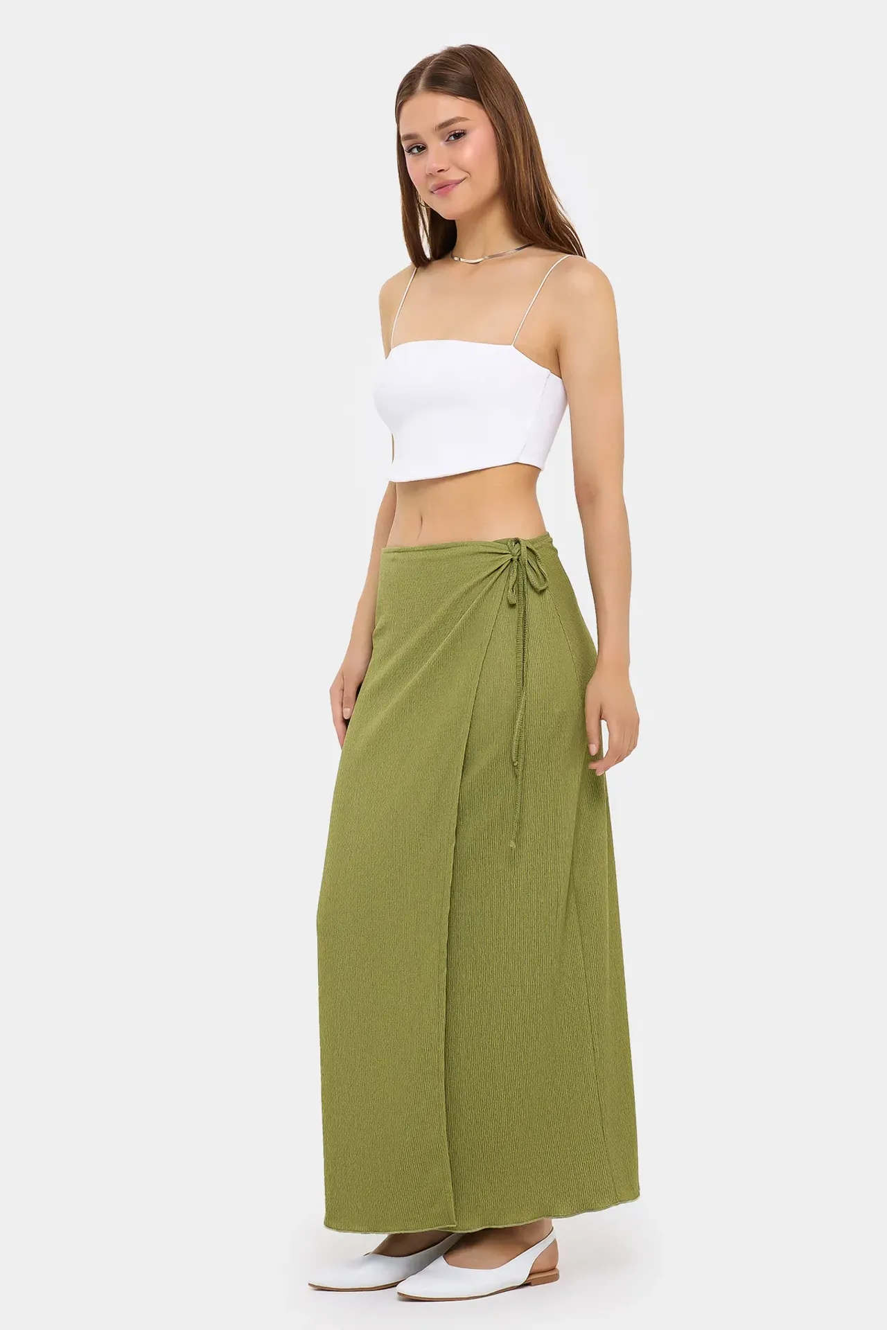 Twisted Fabric Mid-Rise Skirt with Tie Waist