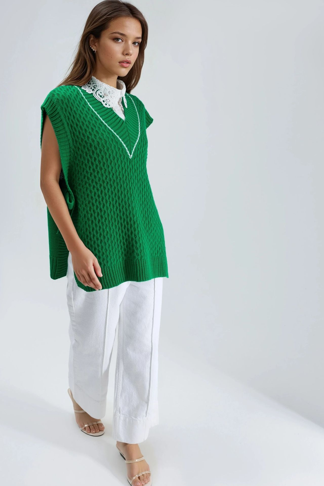 MY FASHION Patterned Sweater Vest with Tie Detail 5
