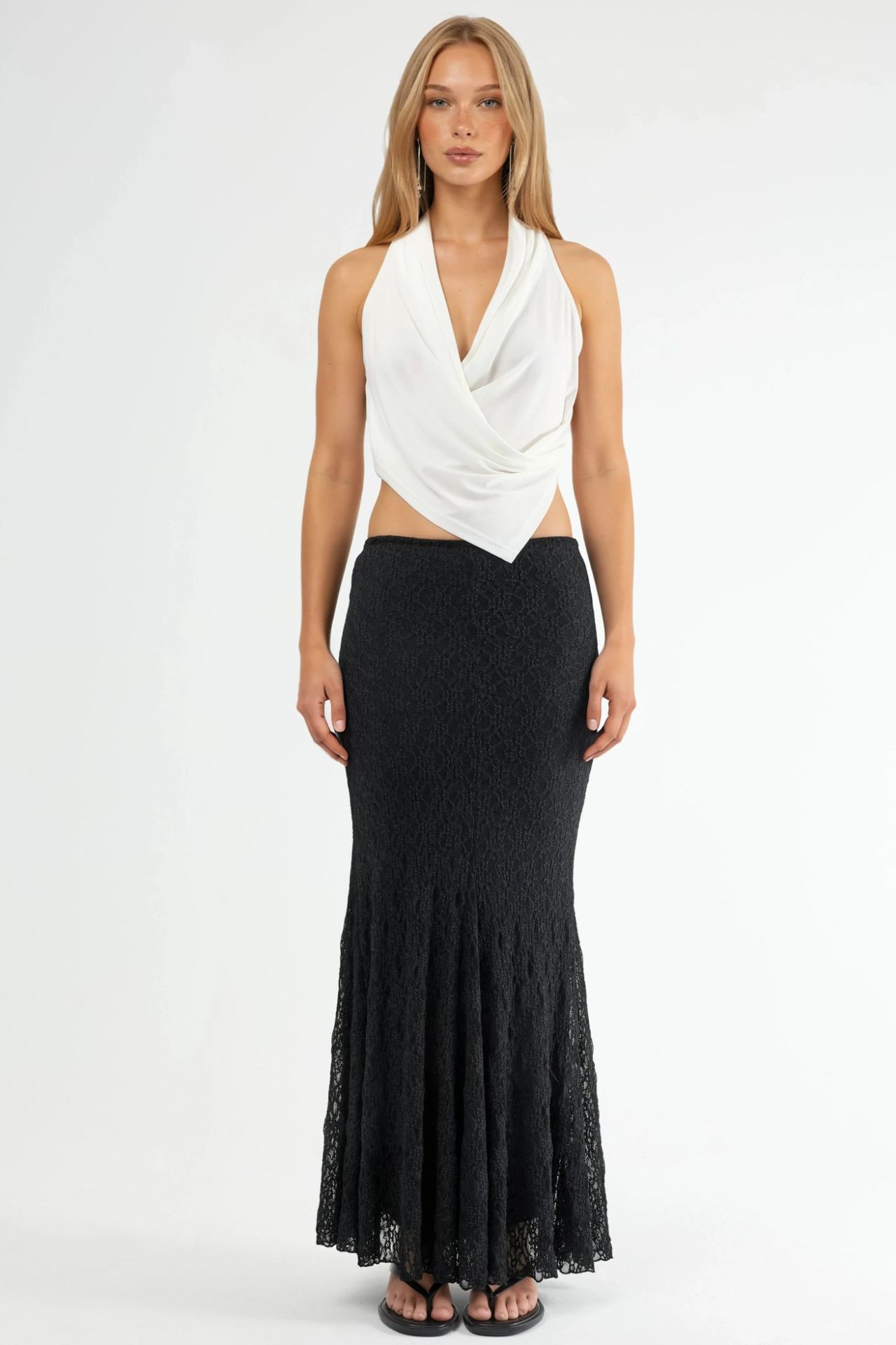 QU STYLE High Waist Lace Maxi Skirt with Slit 7