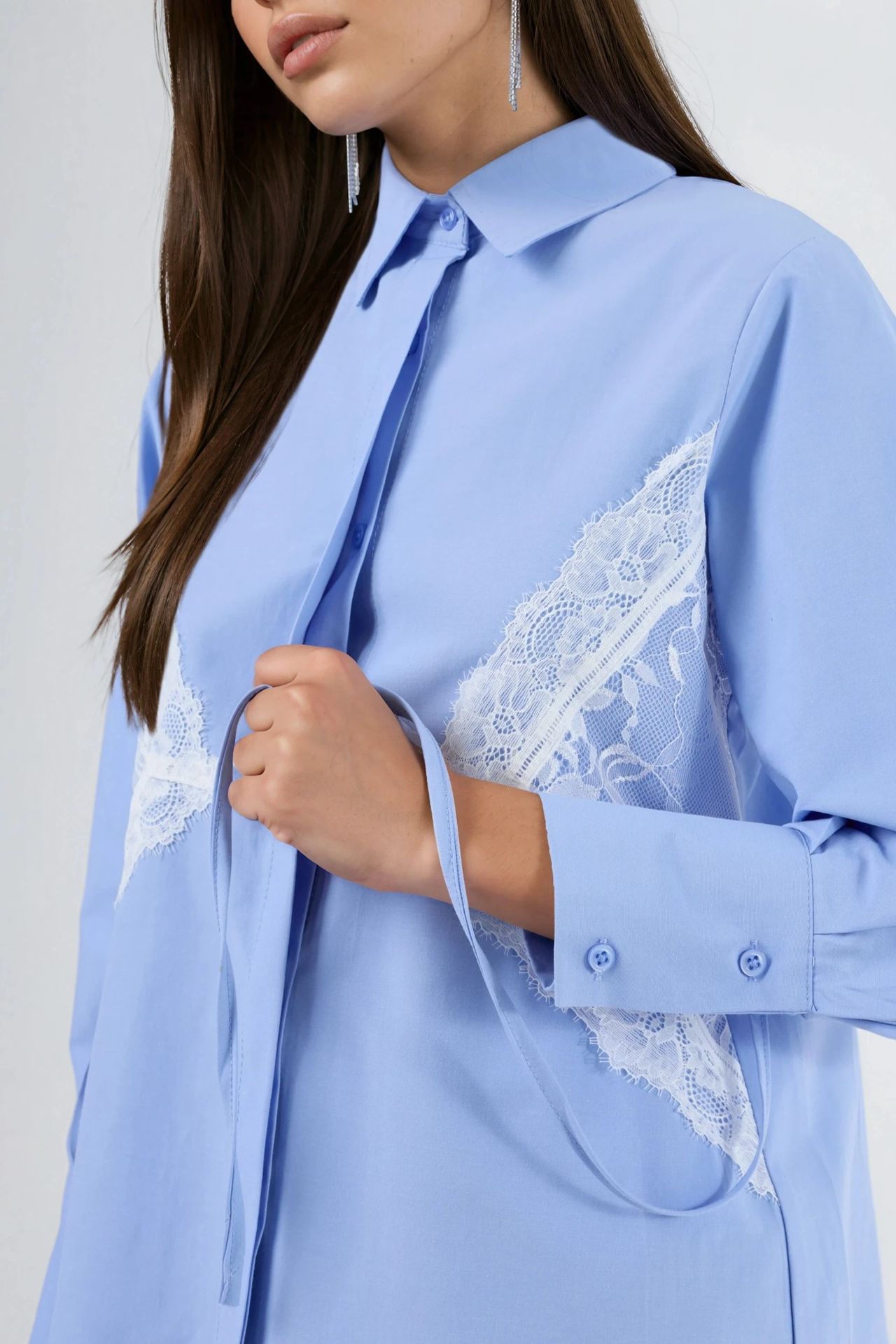 QU STYLE Lace Detailed Fitted Poplin Shirt 7