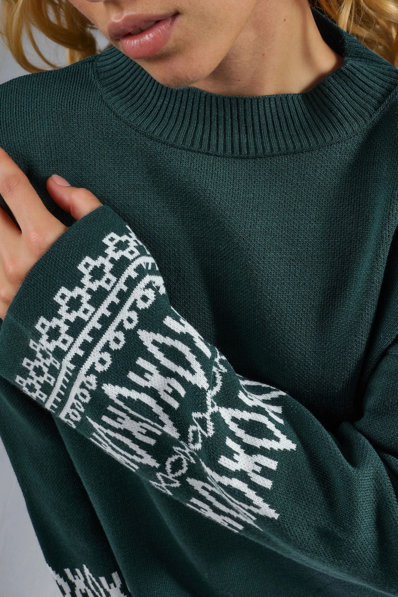 MY FASHION Crew Neck Jacquard Knit Sweater 6