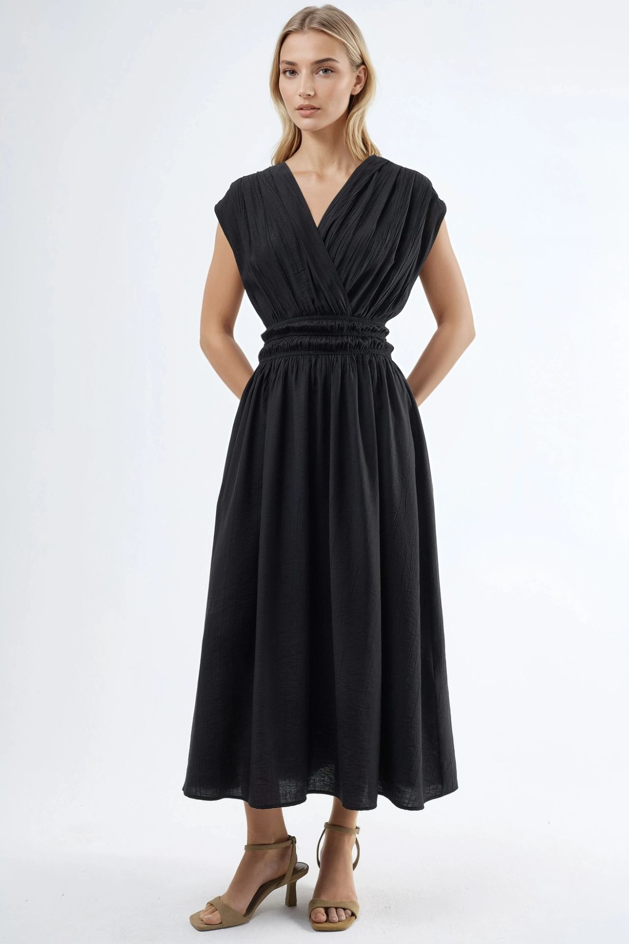 BUSEM Textured V-Neck Midi Dress 6