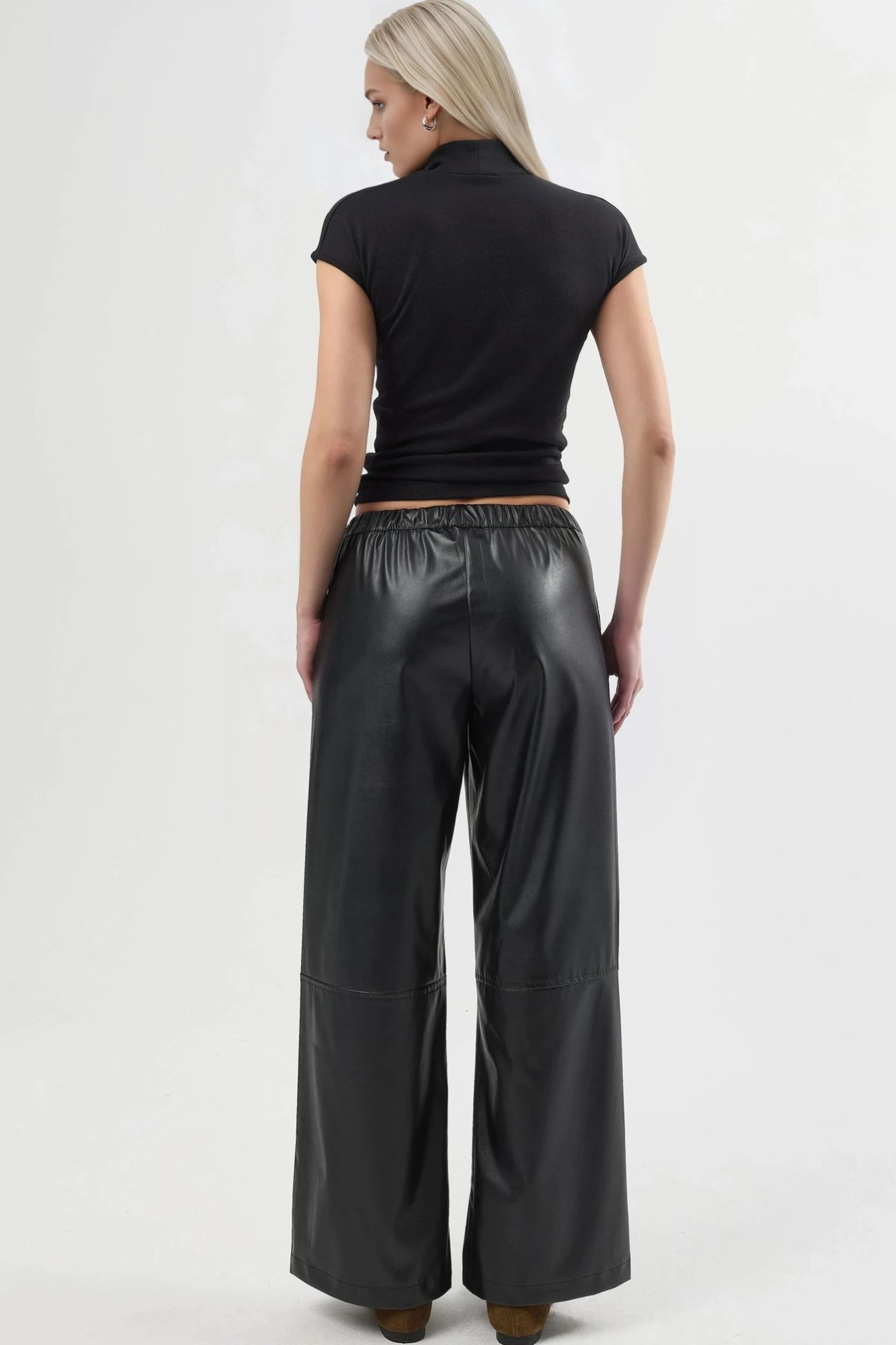 BUSEM High Waist Faux Leather Pants with Drawstring 3