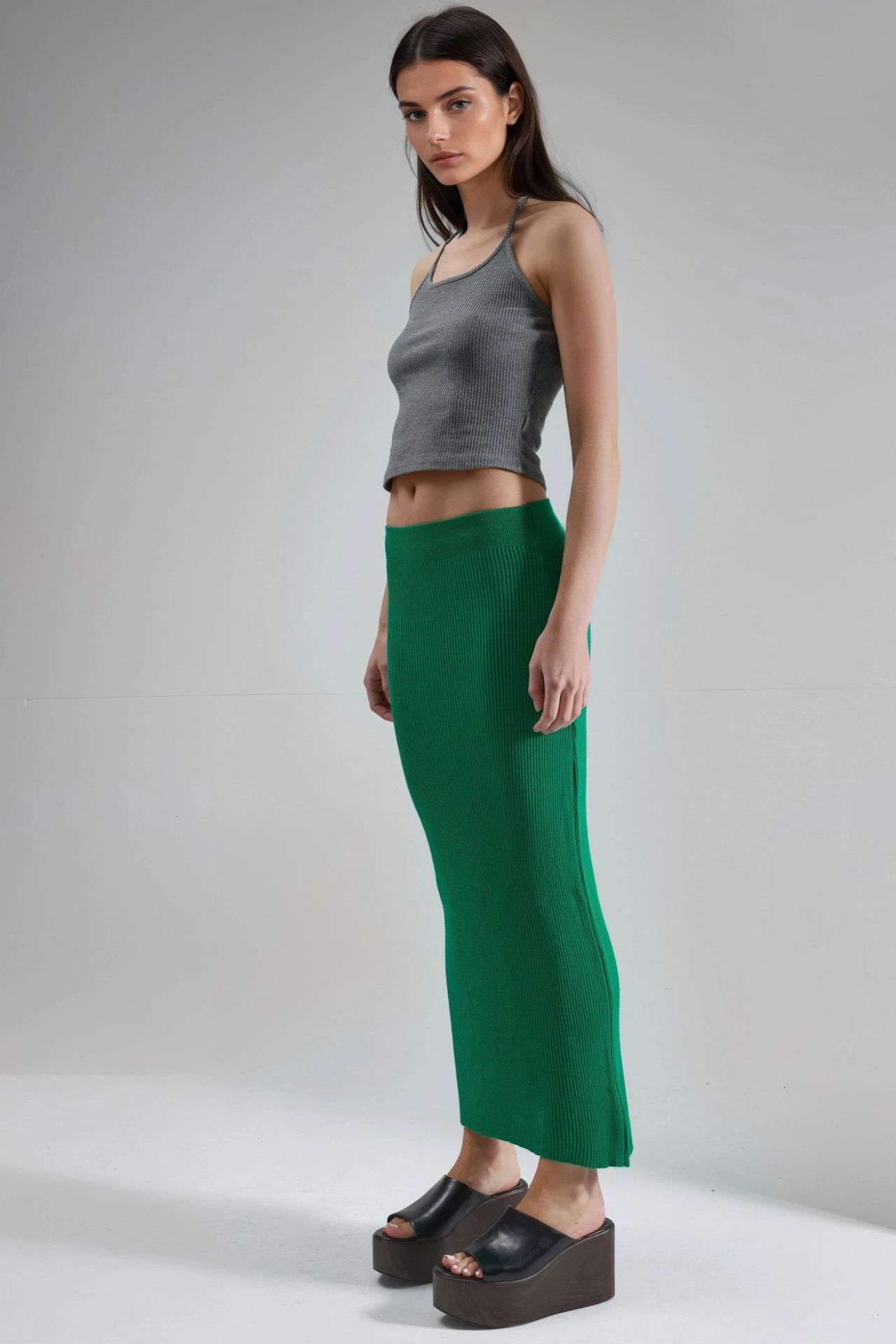 MY FASHION High Waist Ribbed Knit Maxi Skirt 4