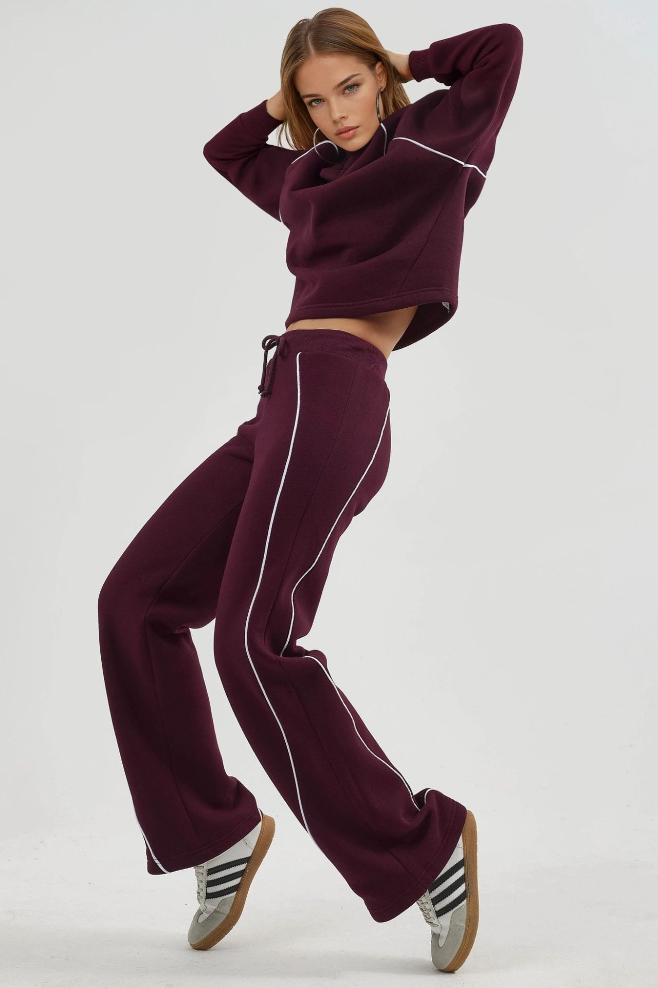 BUSEM Contrast Binding Wide Leg Sweatpants with Drawstring 2