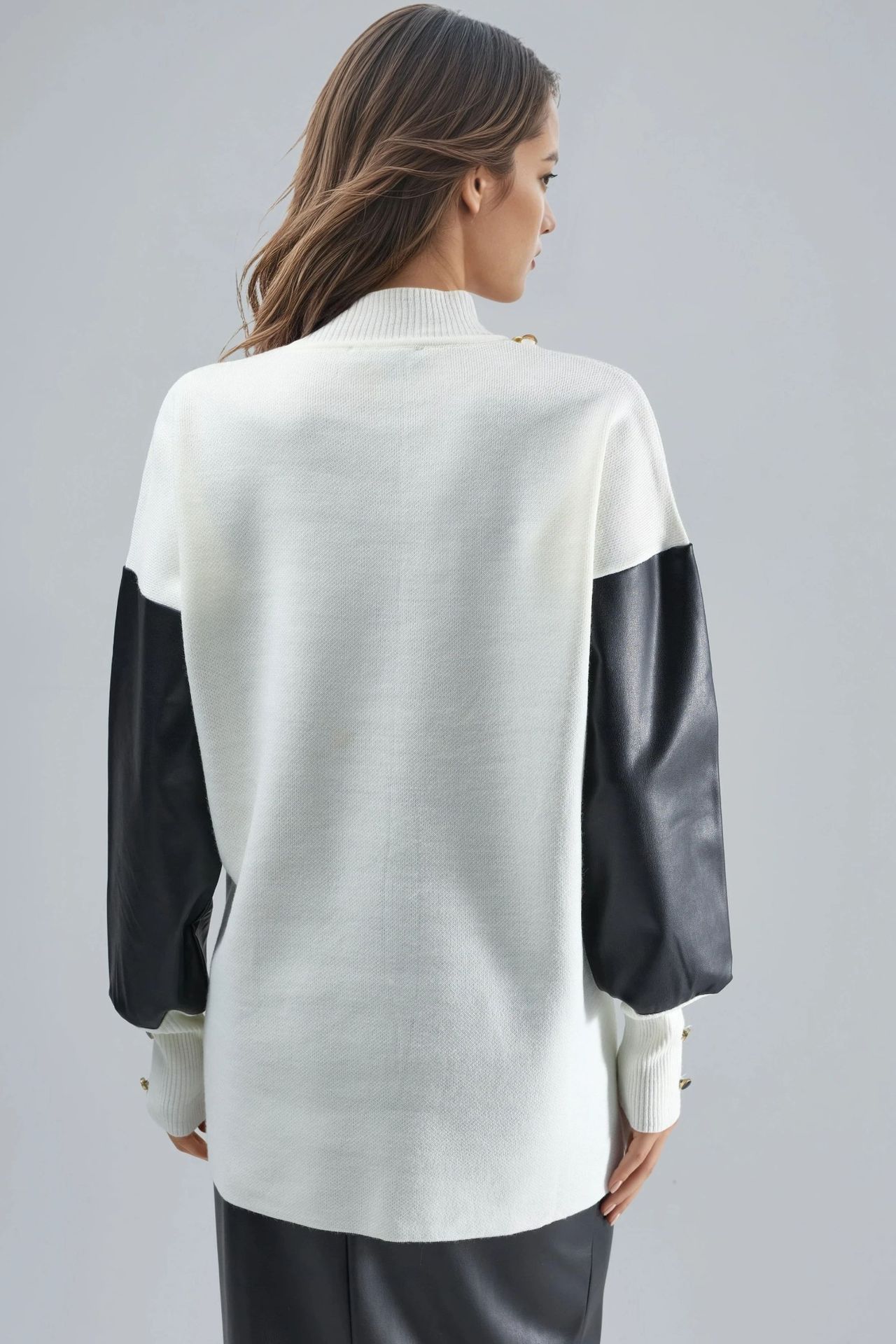 MY FASHION Faux Leather Detailed Sweater 2