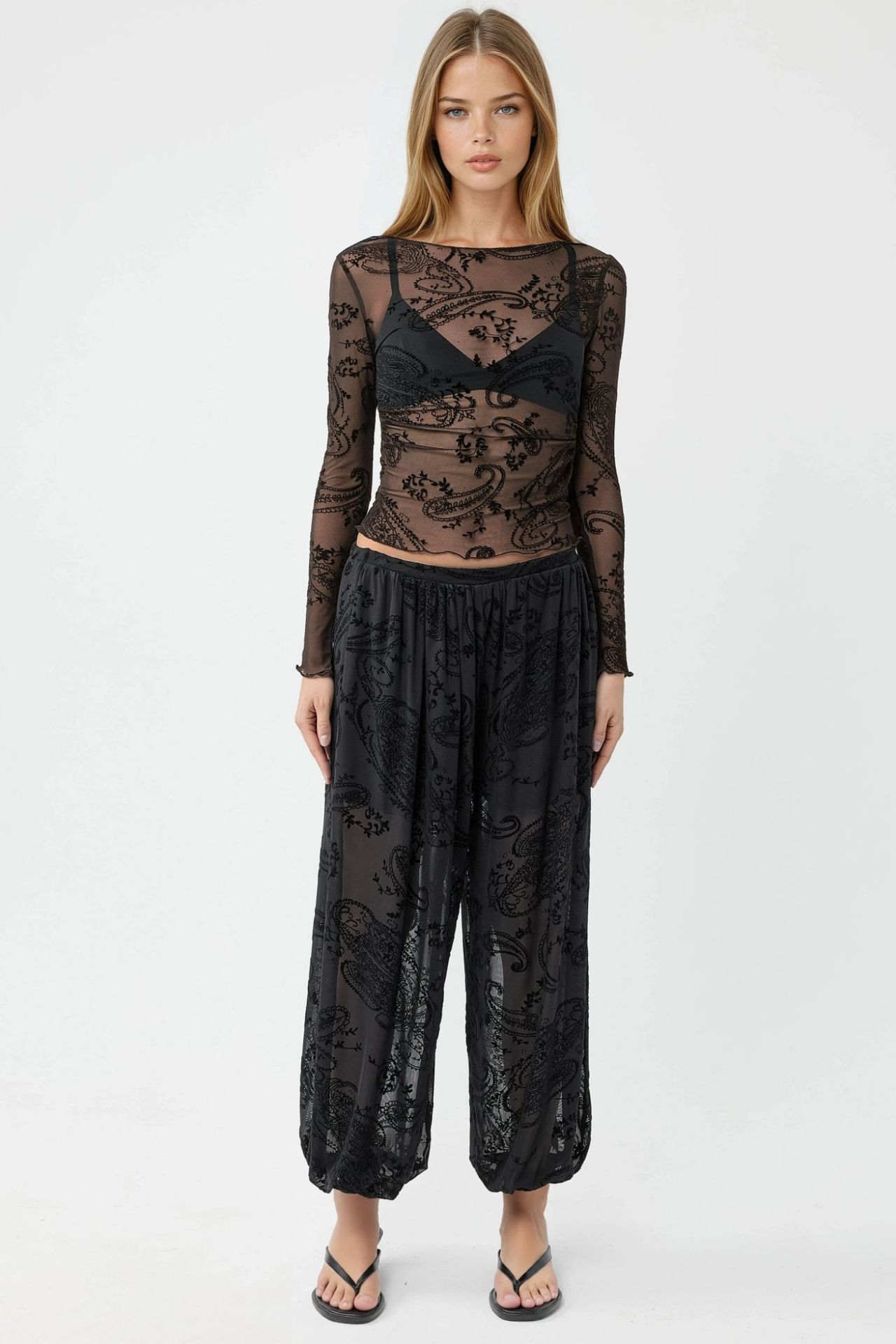 BUSEM Relaxed Fit Flock Print Tulle Pants 7
