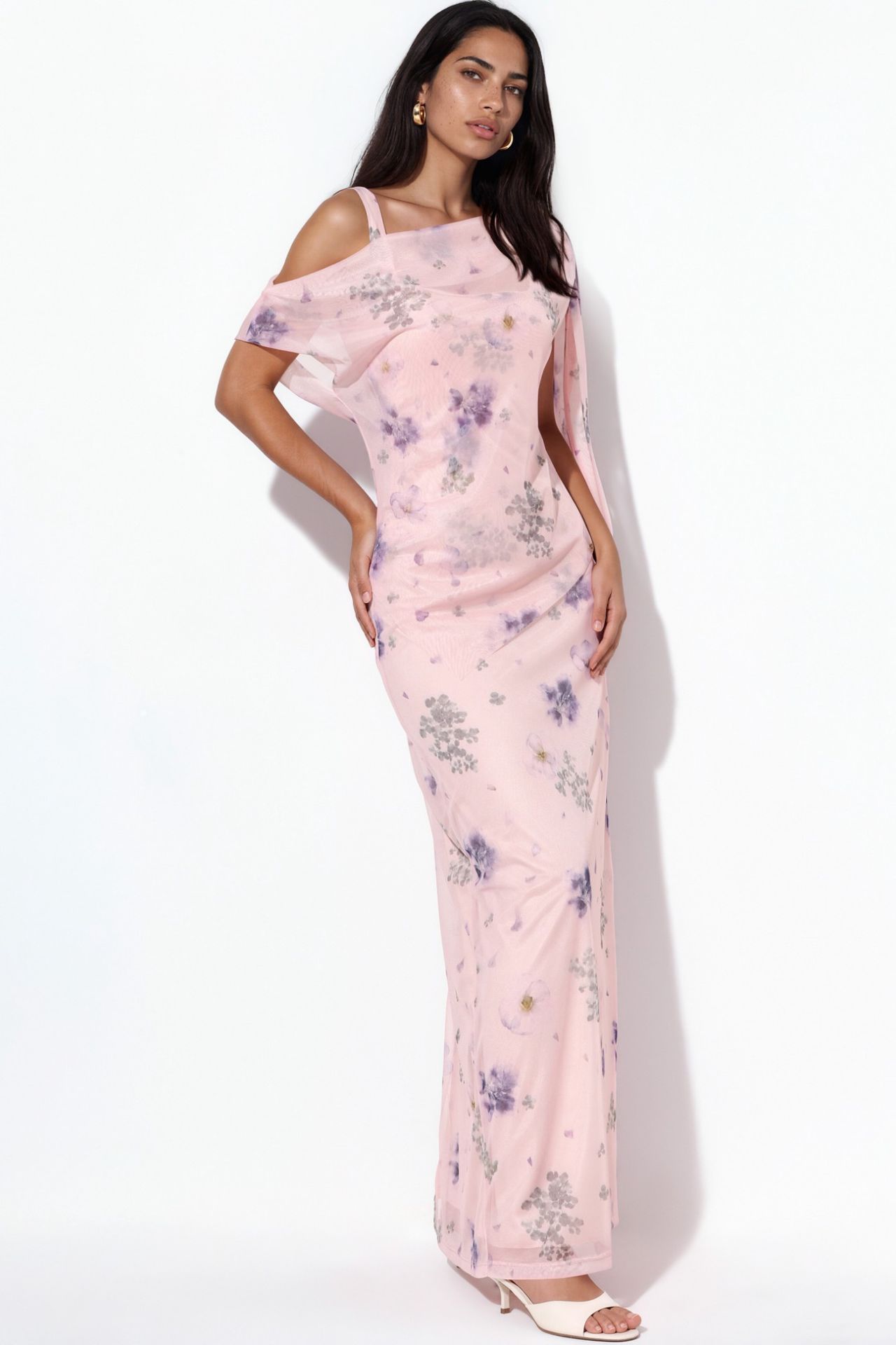 Patterned Tulle Draped Maxi Dress 2