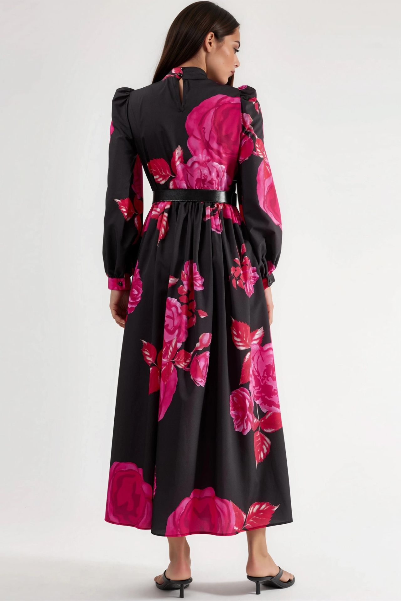 MSN Floral Belted Maxi Dress with Half Turtleneck 4