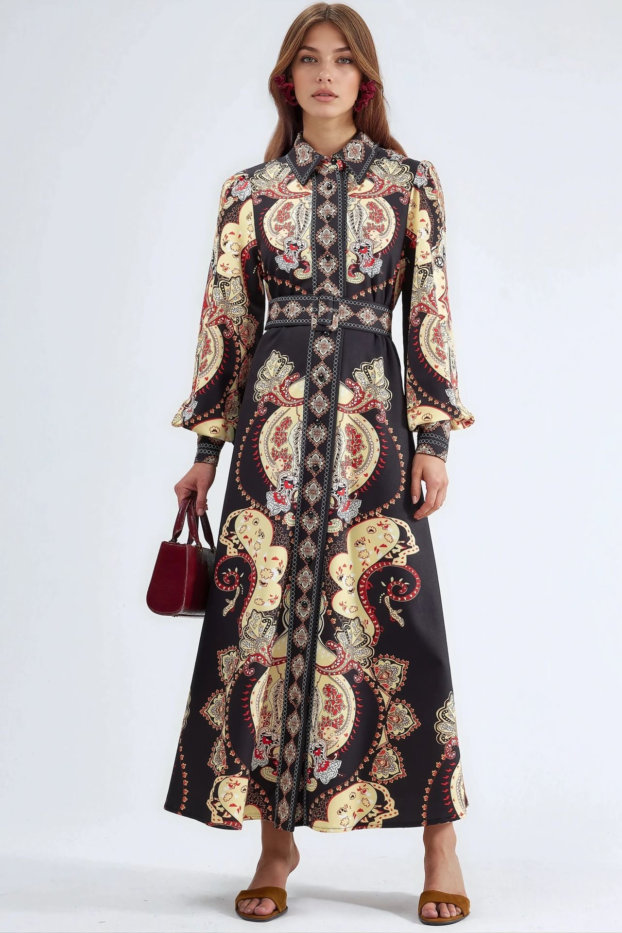 MSN Patterned Maxi Dress with Belt 3