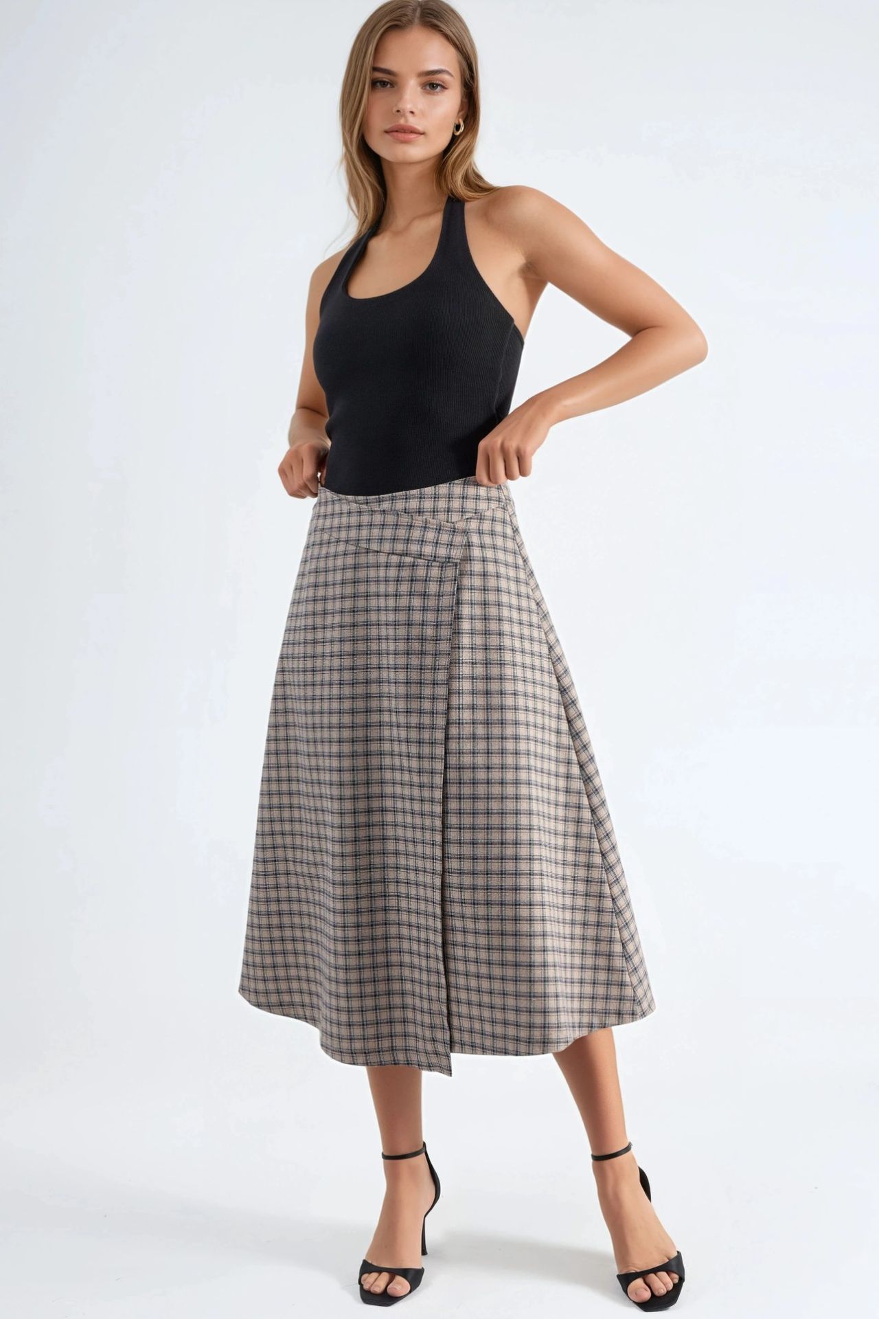 High Waist Plaid Midi Skirt 2