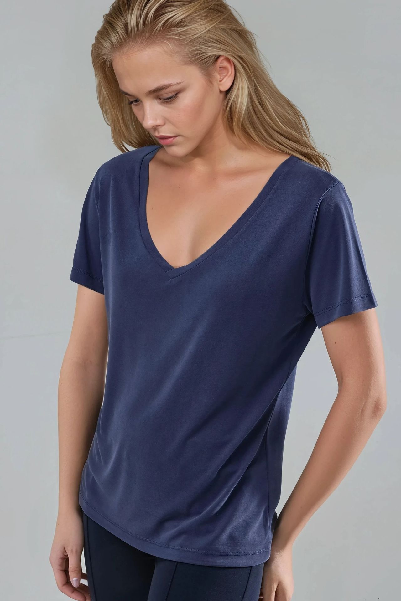 BUSEM V-Neck Short Sleeve Modal Blouse 2
