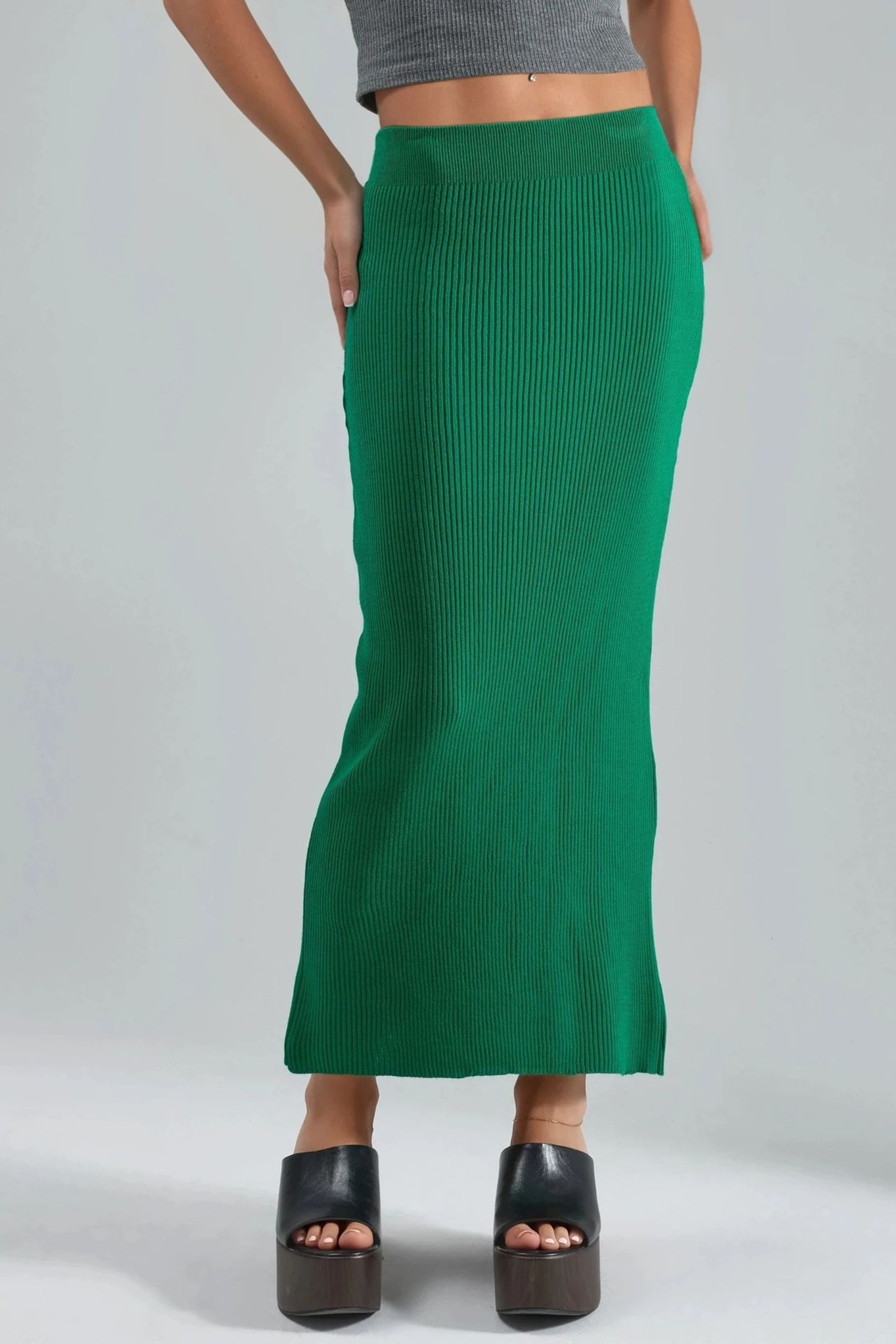 MY FASHION High Waist Ribbed Knit Maxi Skirt 1