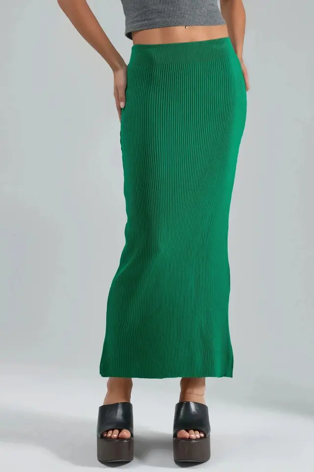 MY FASHION High Waist Ribbed Knit Maxi Skirt