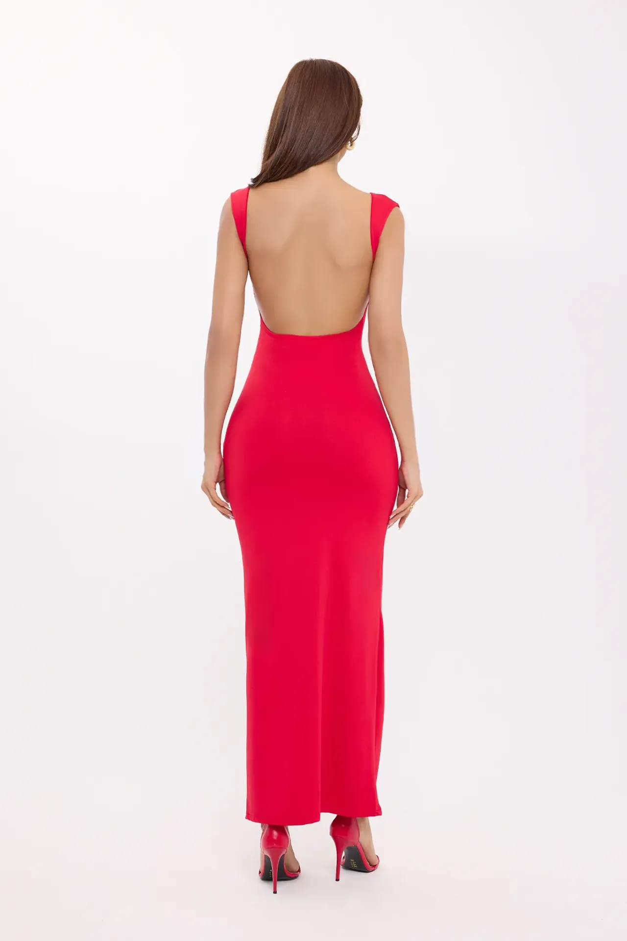Bodycon Maxi Dress with Round Neck and Backless Detail