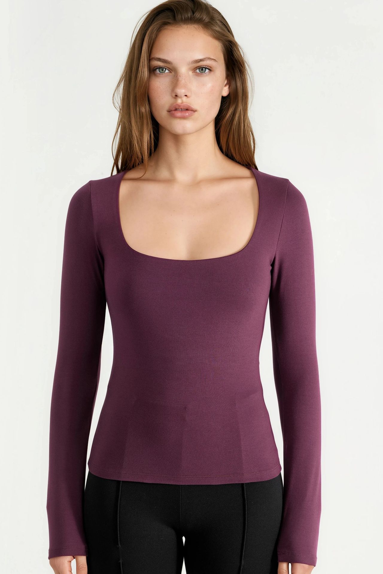 BUSEM Fitted Long Sleeve Blouse with Square Collar 6