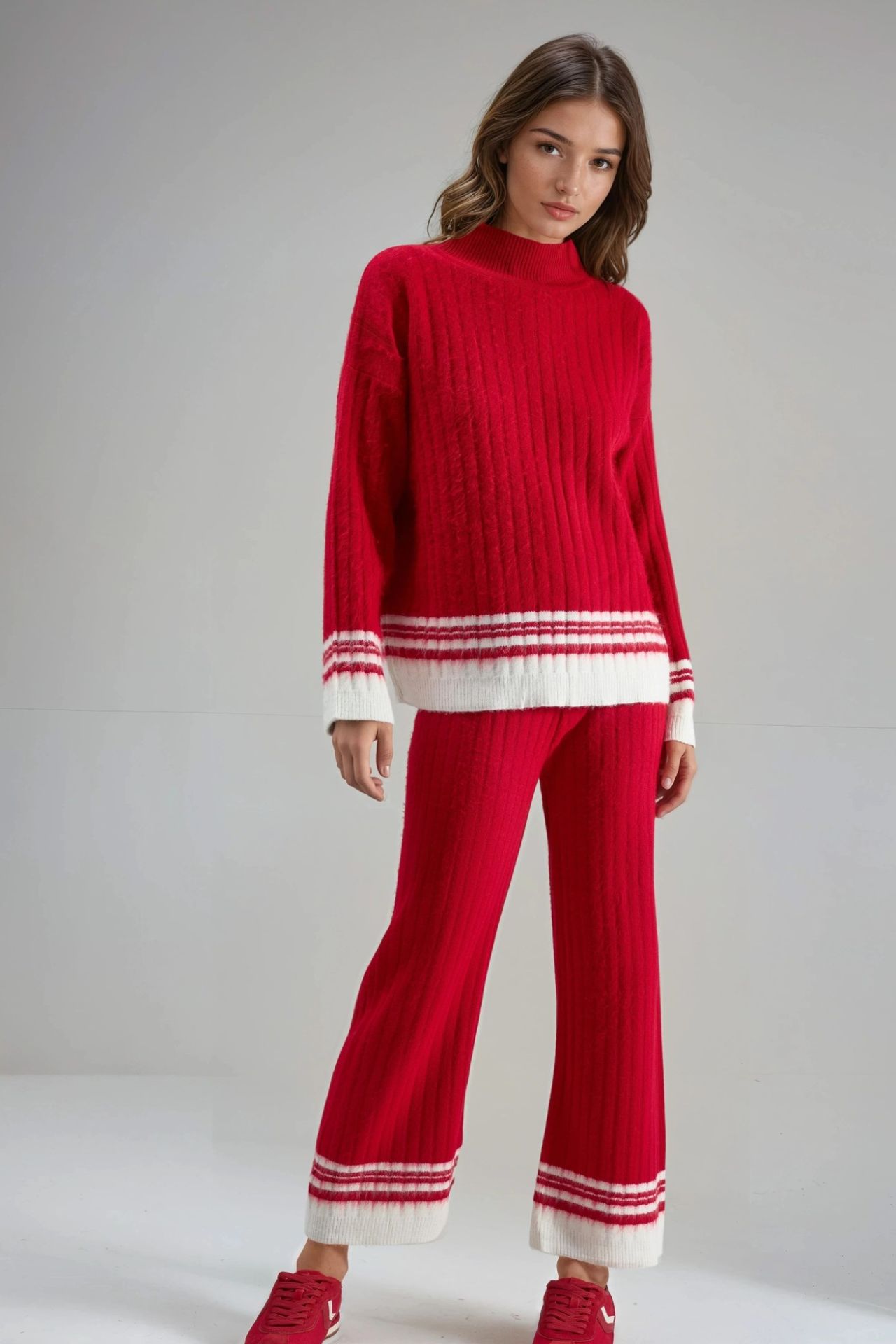 MY FASHION Striped Ribbed Knit Co-Ord Set with Half Turtleneck 7