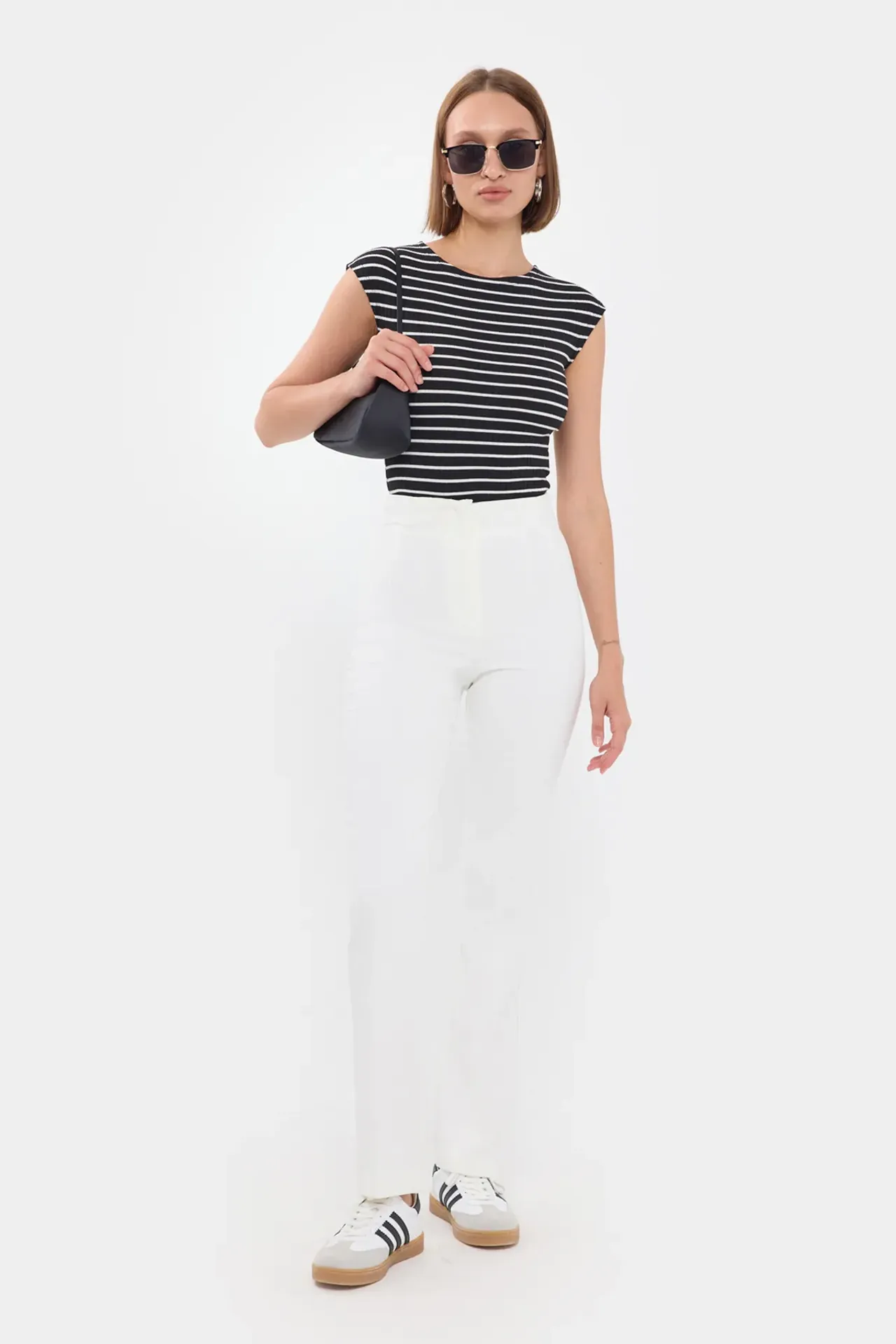 Striped Ribbed Cap-Sleeve Top