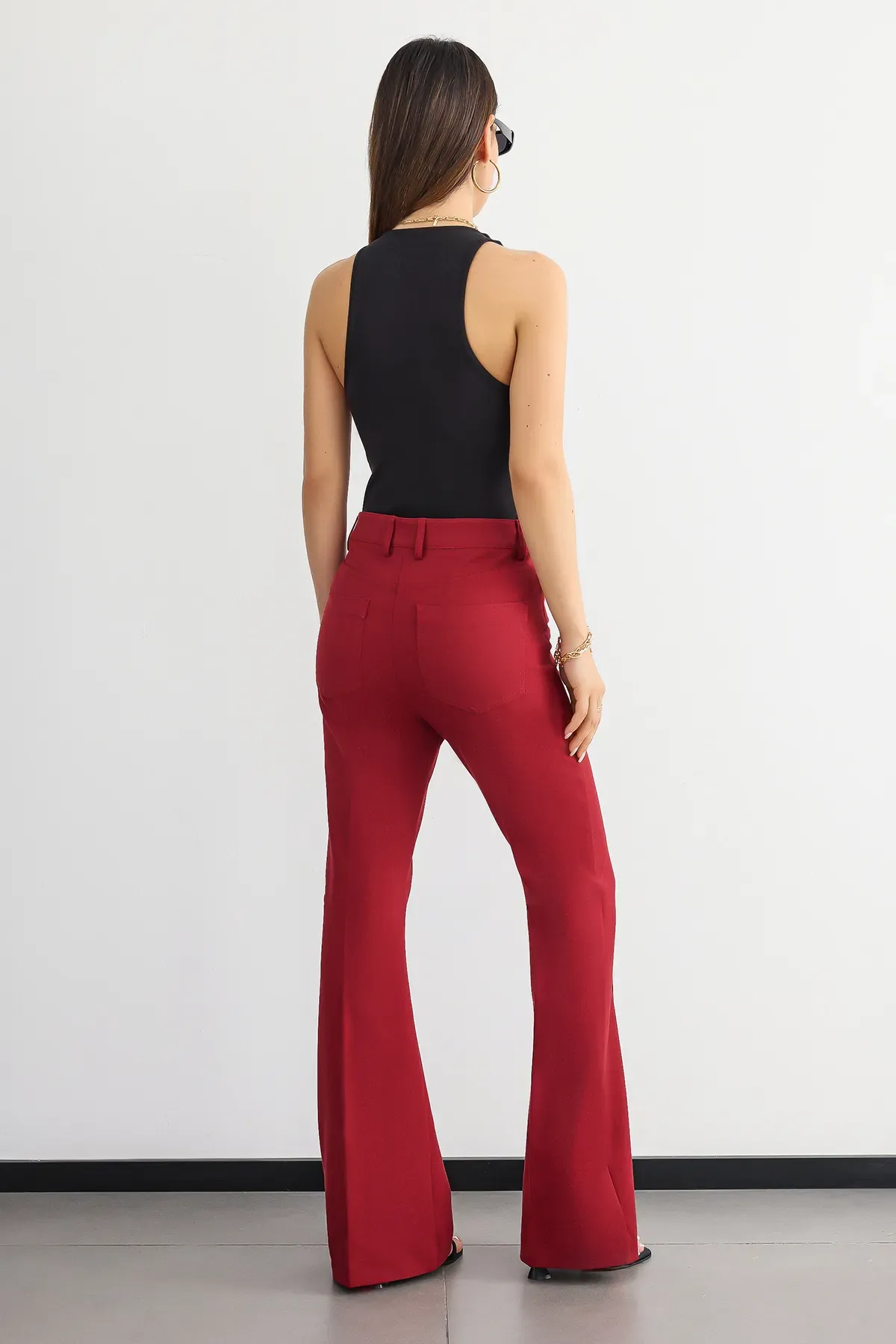 Ribbed Mid Rise Flare Trousers 3
