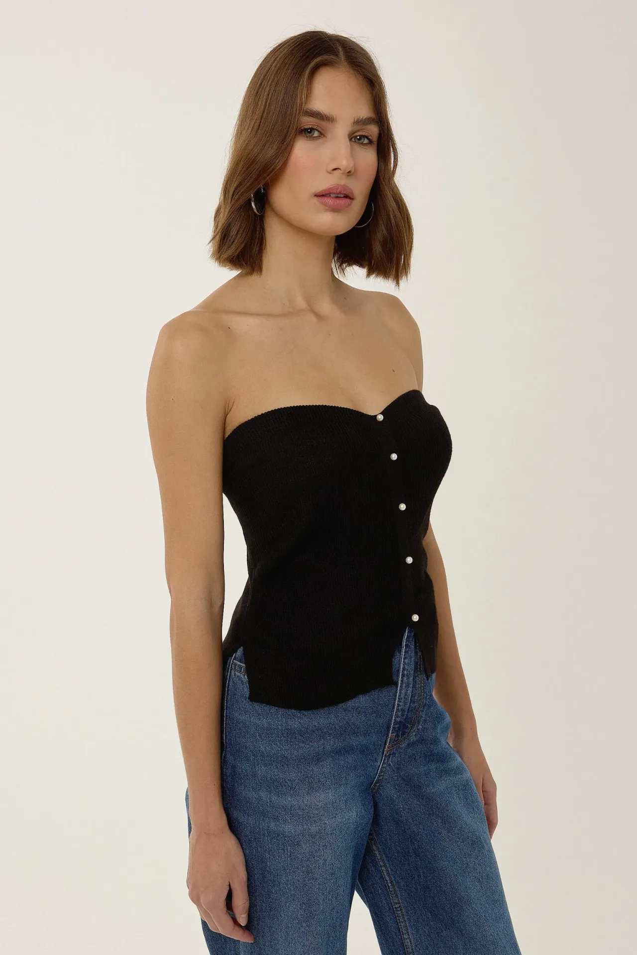 Slim Fit Strapless Knitted Top