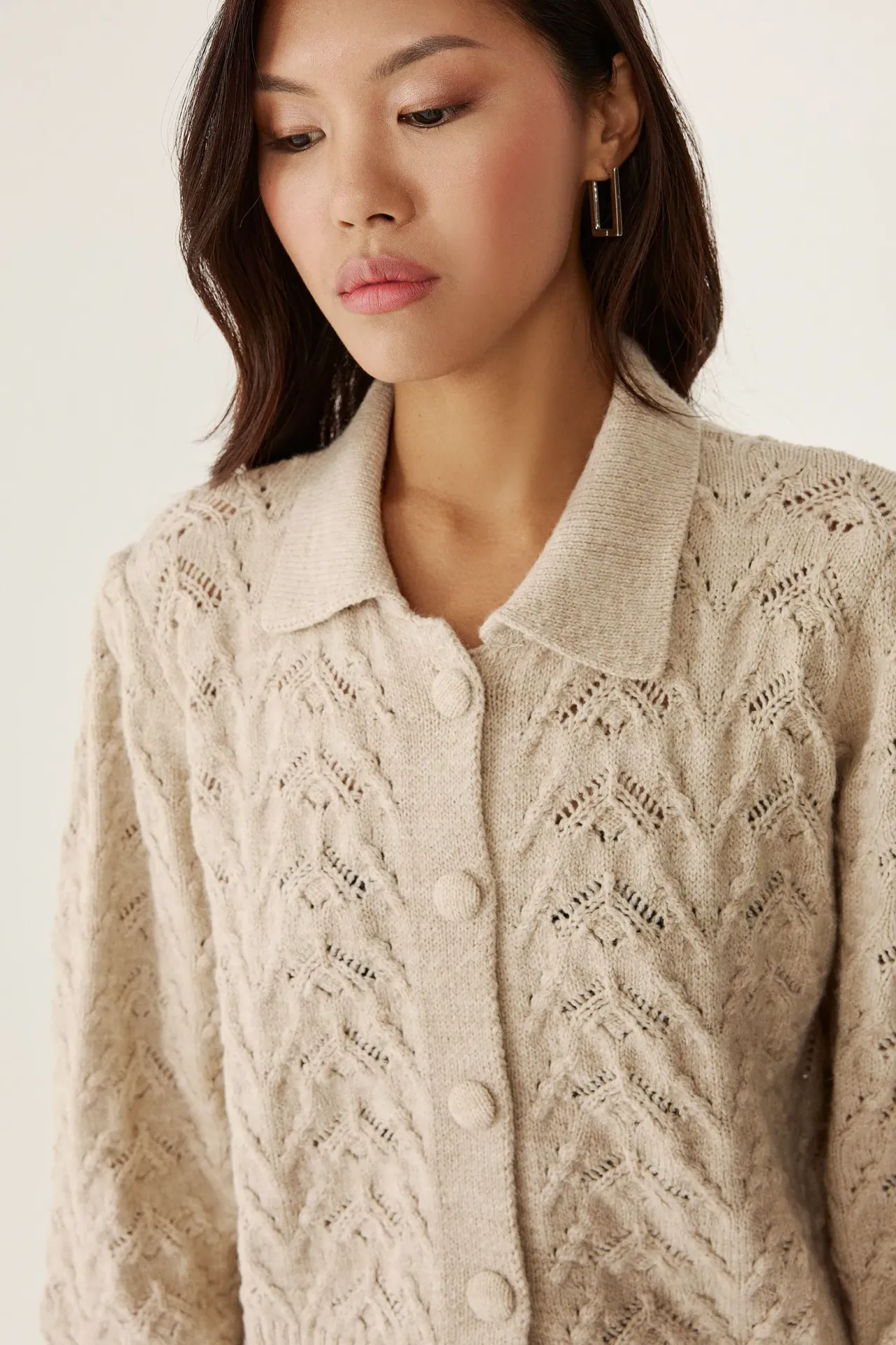 Shirt Collar Buttoned Knit Cardigan