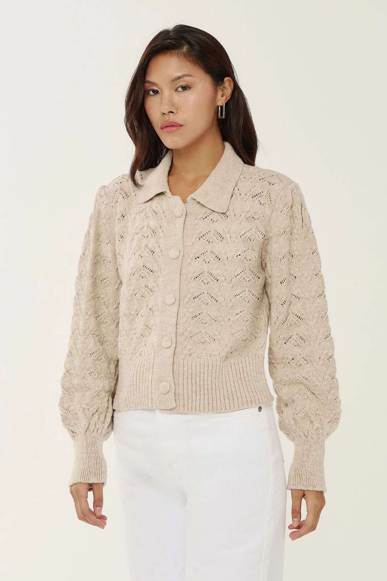 Shirt Collar Buttoned Knit Cardigan