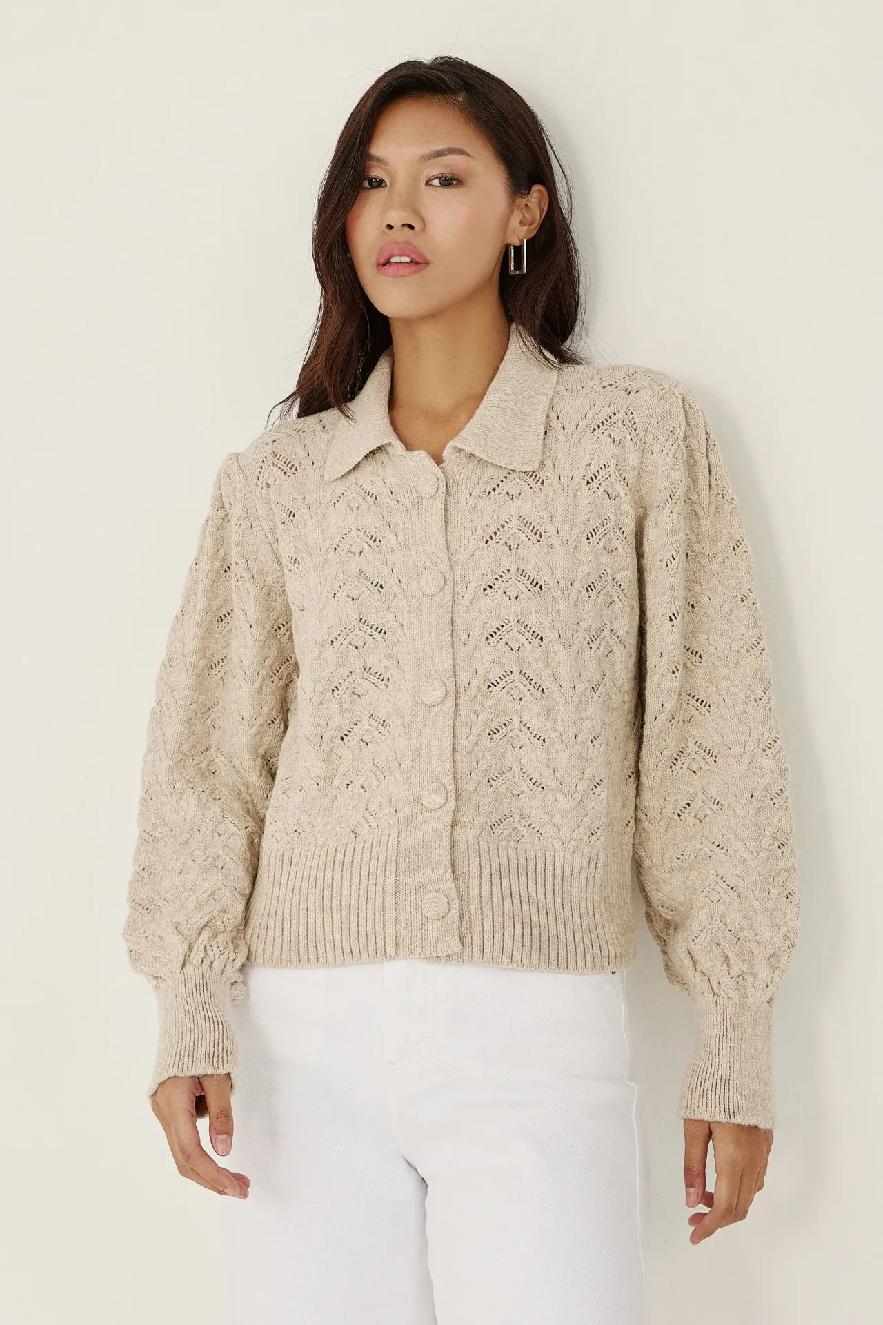 Shirt Collar Buttoned Knit Cardigan