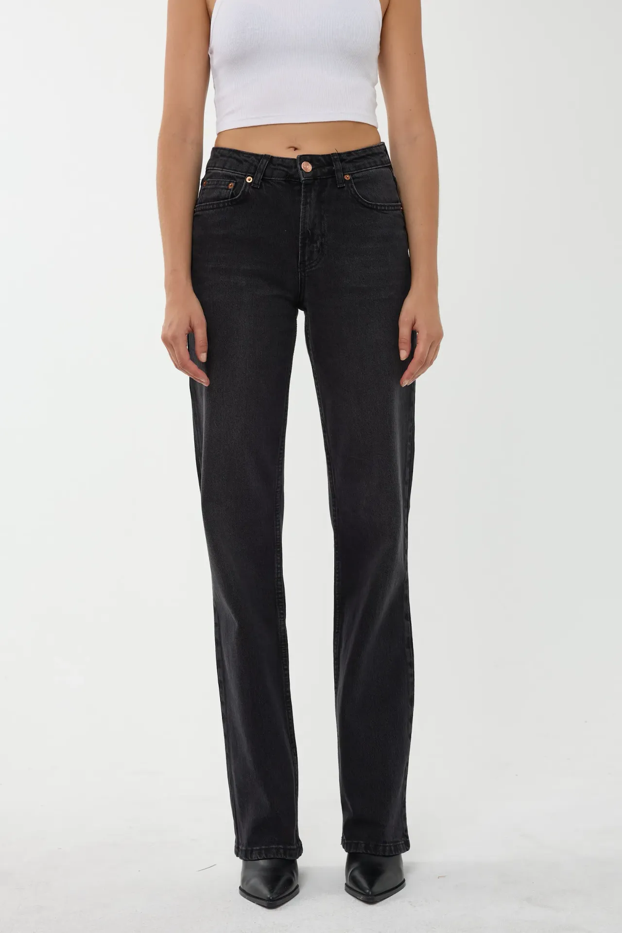 Mid Waist Straight Leg Jeans