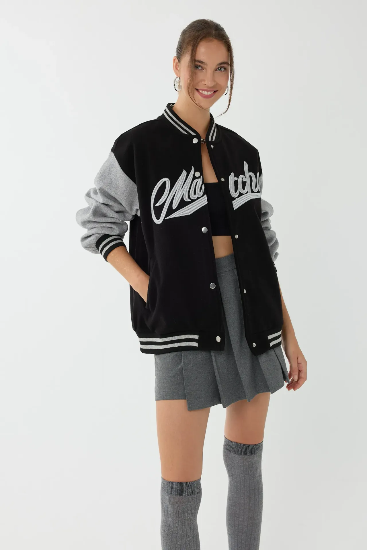 Oversized Slogan College Jacket